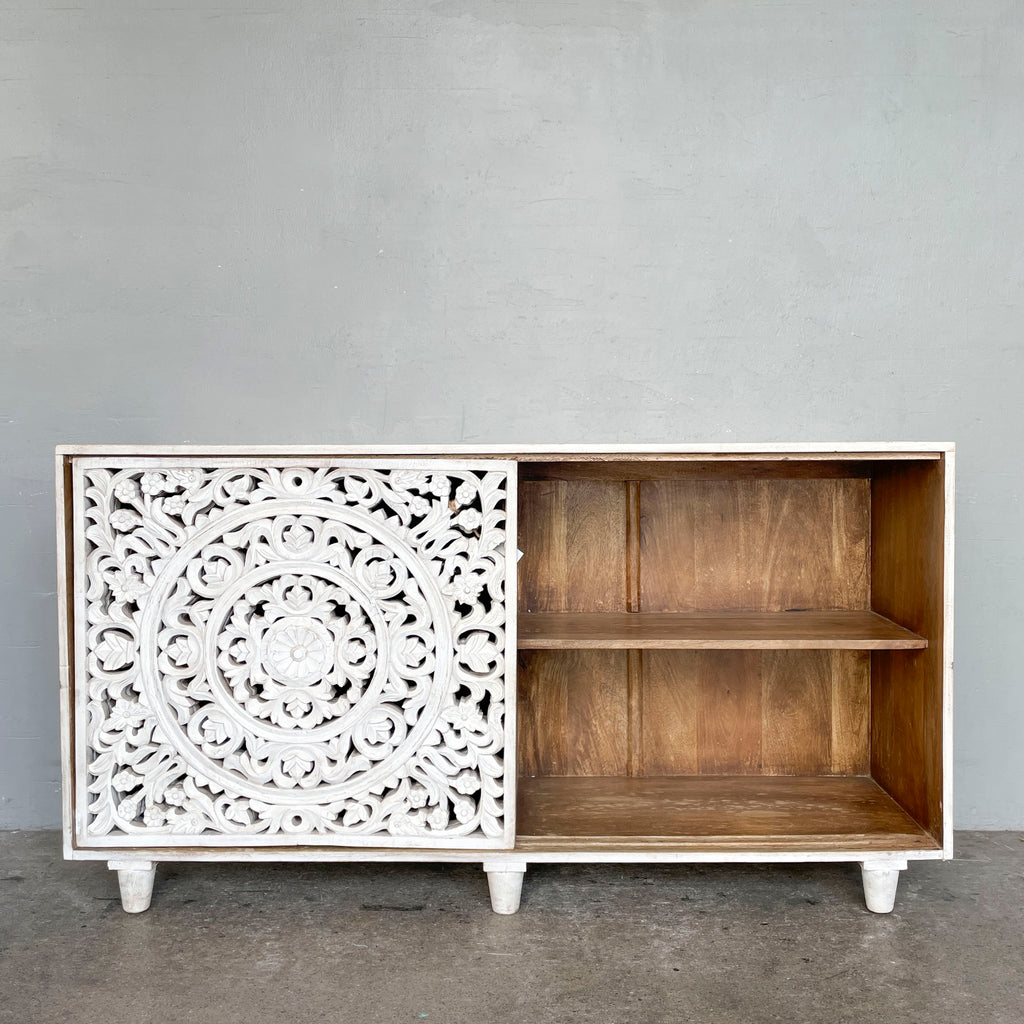 Whitewashed Carved Sliding Door Sideboard