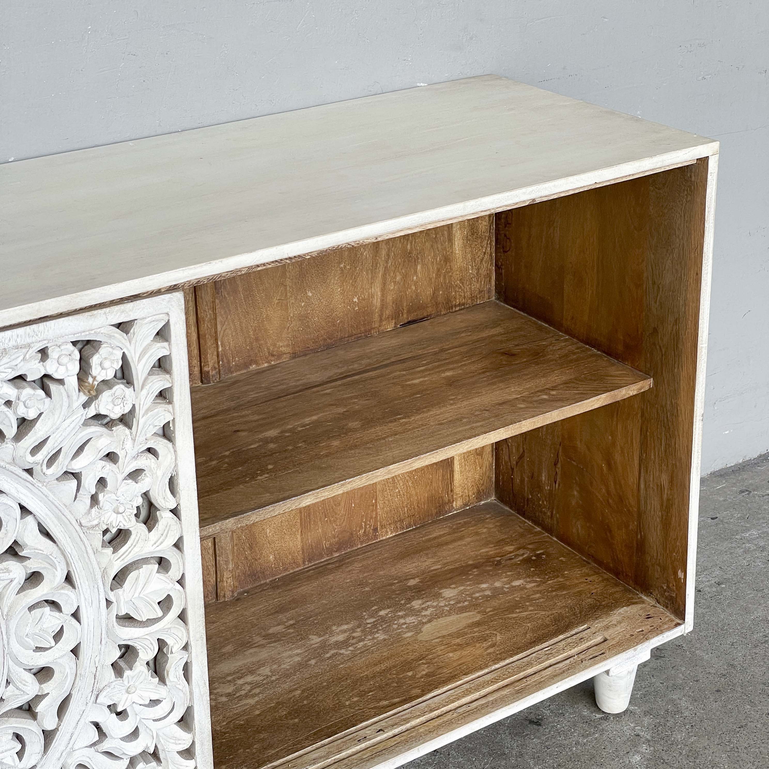 Whitewashed Carved Sliding Door Sideboard
