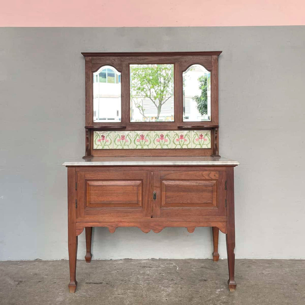 Vintage Colonial Vanity Table with Marble Top
