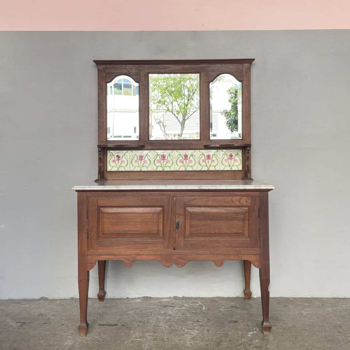Vintage Colonial Vanity Table with Marble Top