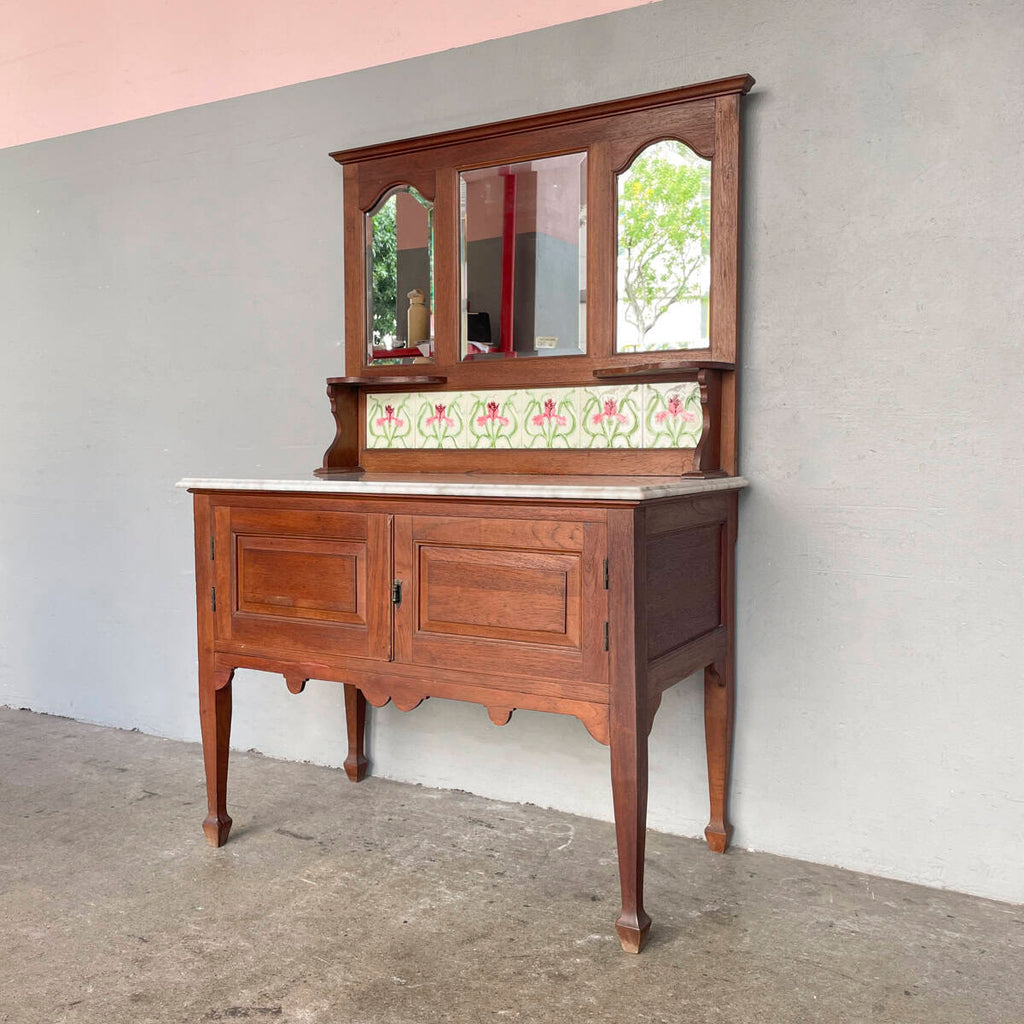 Vintage Colonial Vanity Table with Marble Top