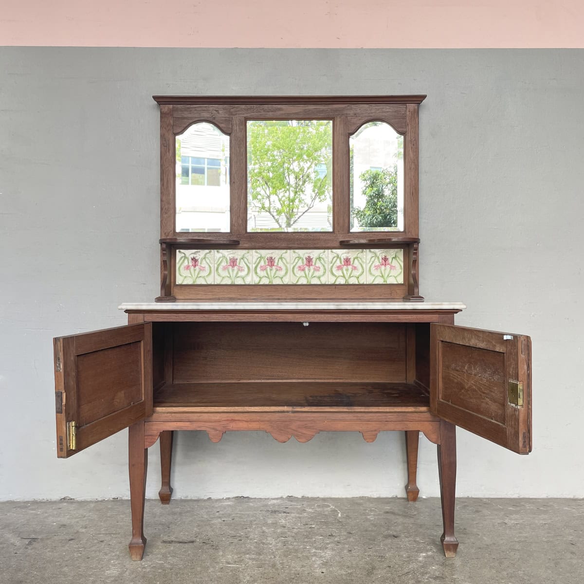 Vintage Colonial Vanity Table with Marble Top