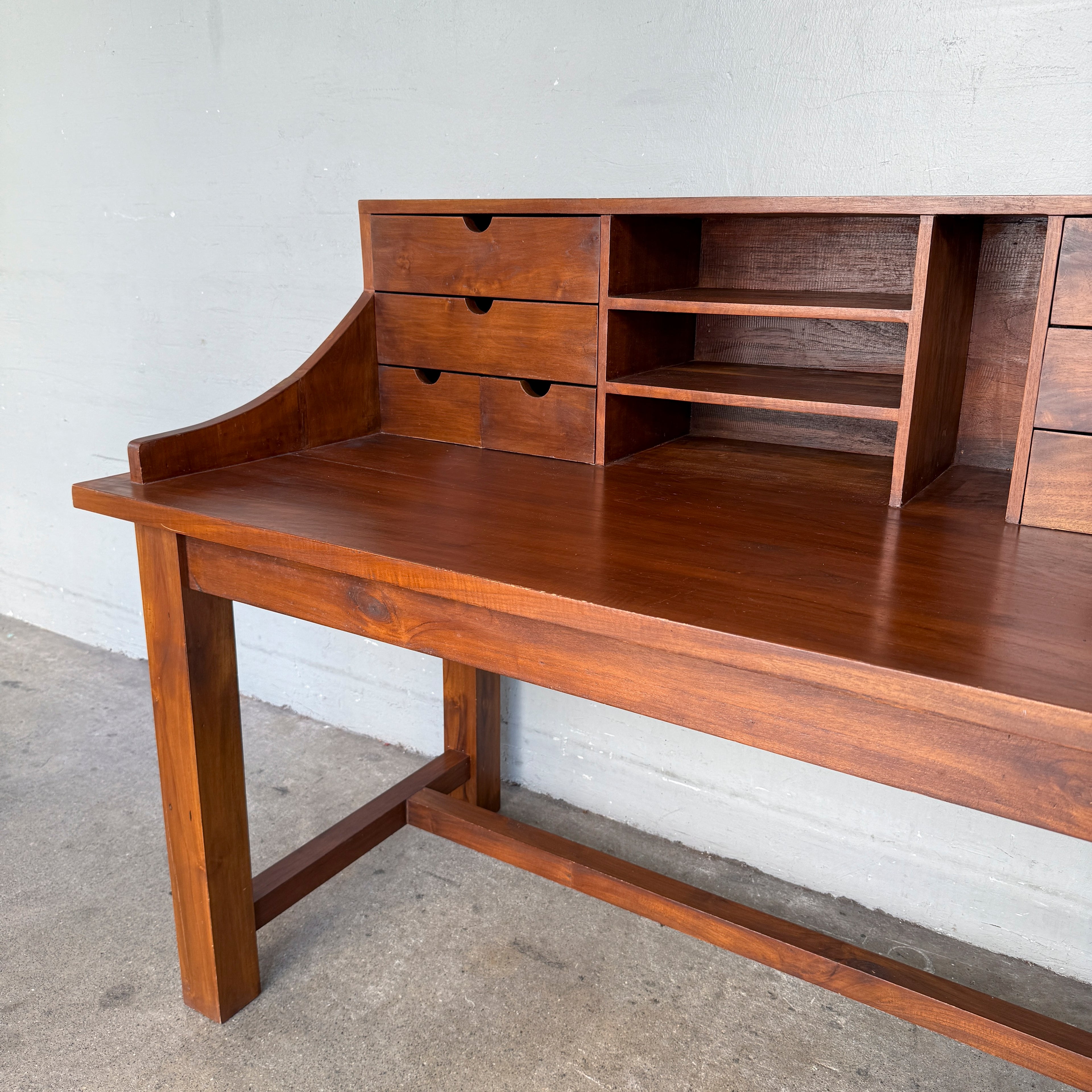 Solid Teak Desk with Organiser Hutch