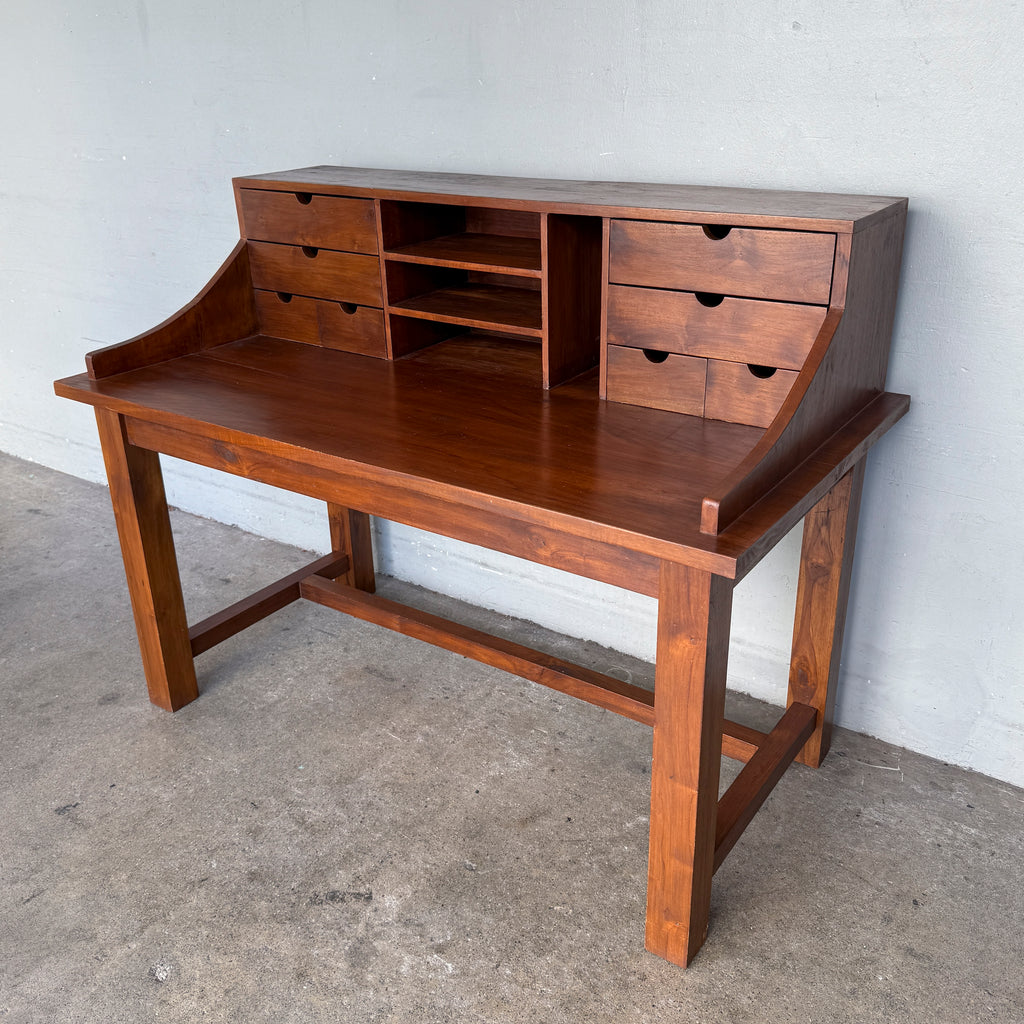 Solid Teak Desk with Organiser Hutch