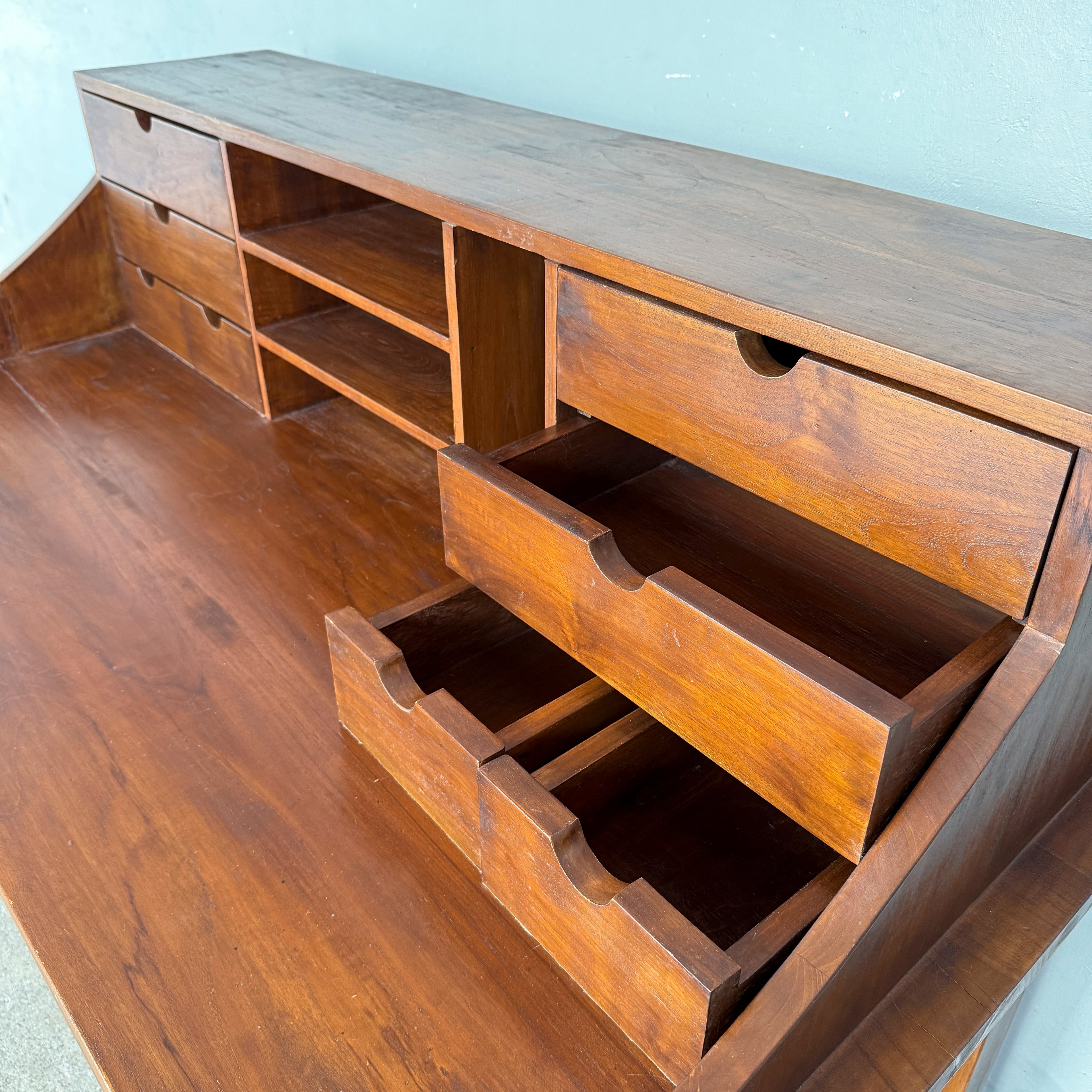 Solid Teak Desk with Organiser Hutch