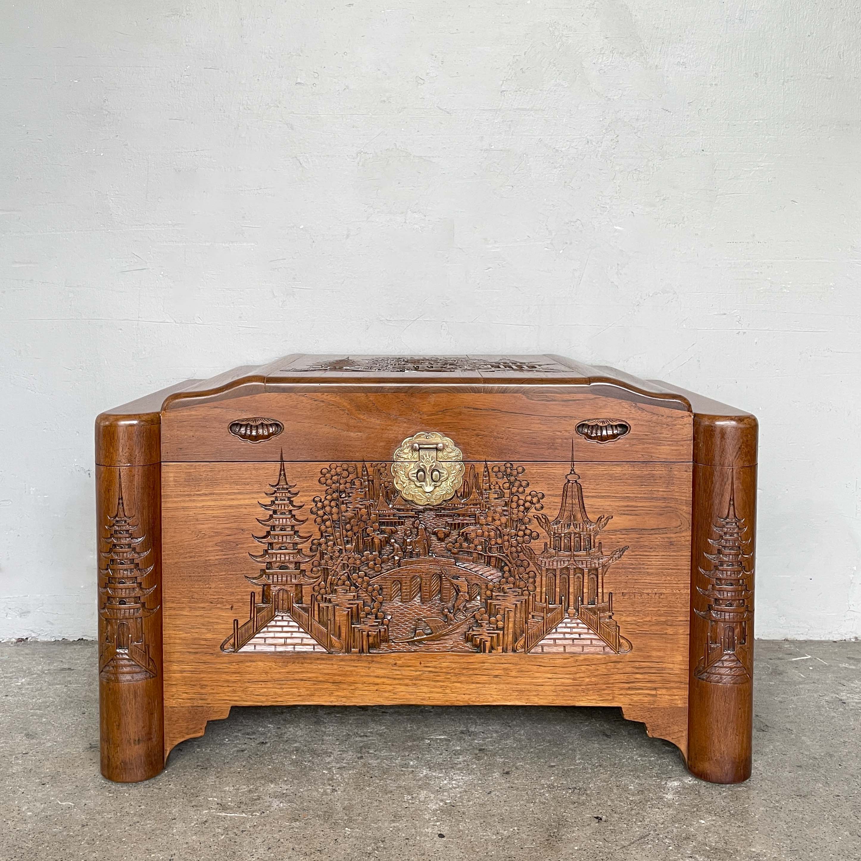 Refurbished Carved Teak & Camphor Wood Chest
