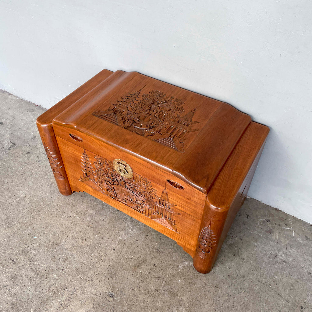 Refurbished Carved Teak & Camphor Wood Chest