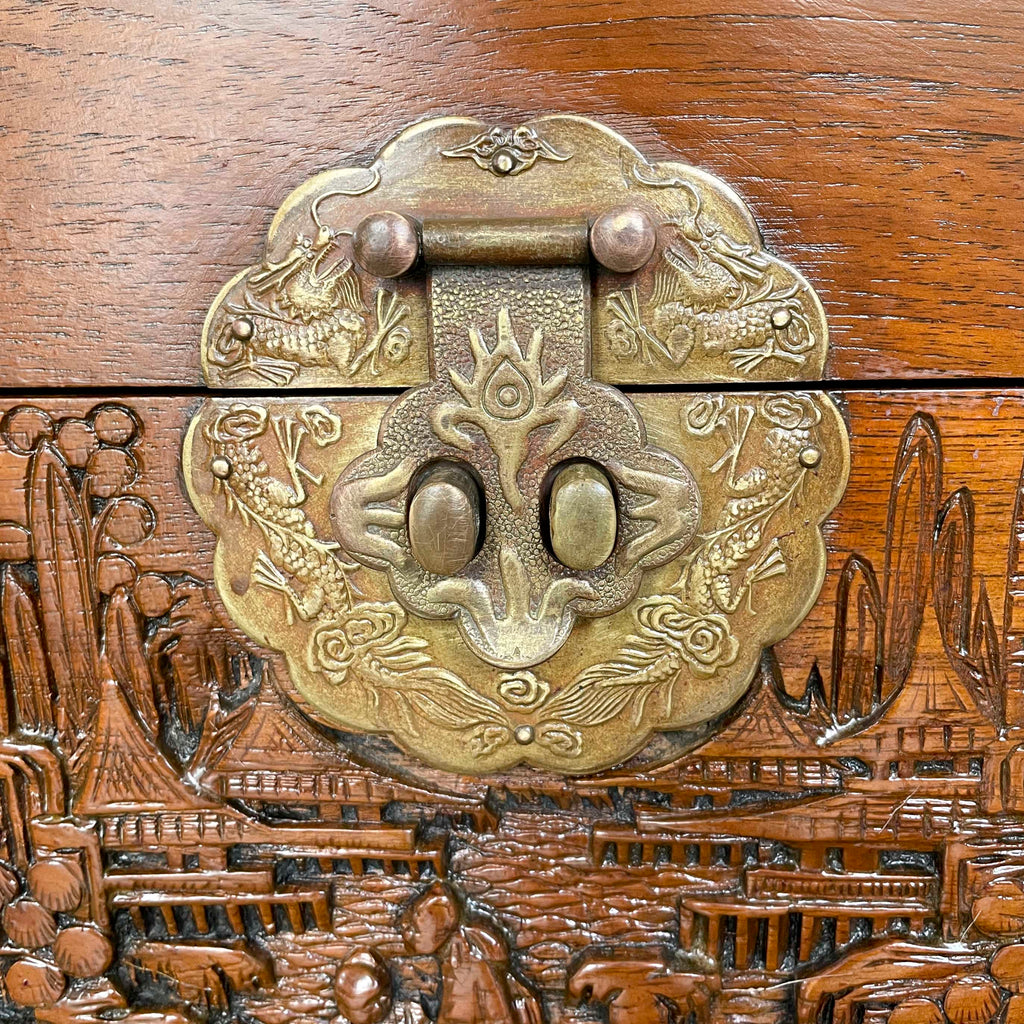 Refurbished Carved Teak & Camphor Wood Chest