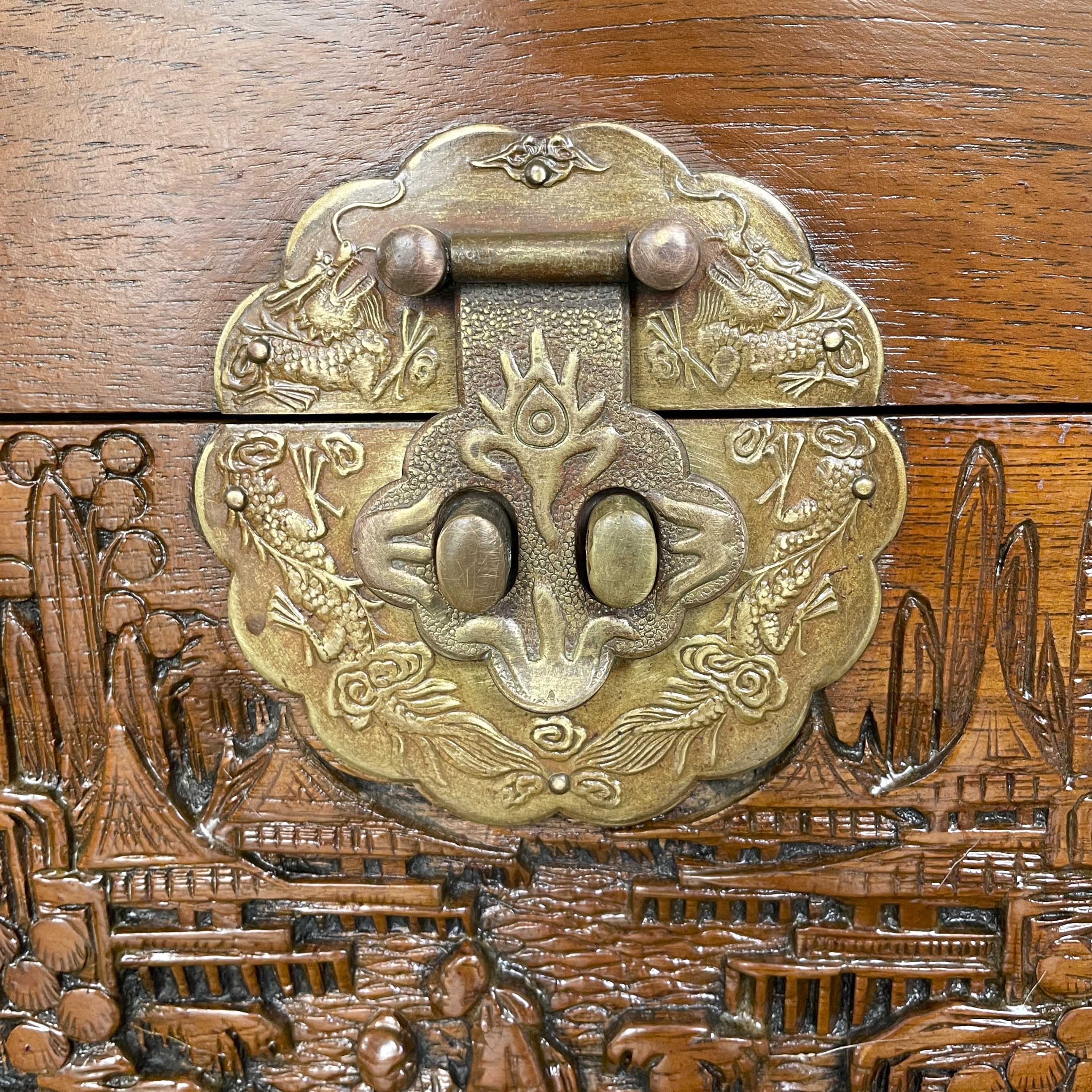 Refurbished Carved Teak & Camphor Wood Chest