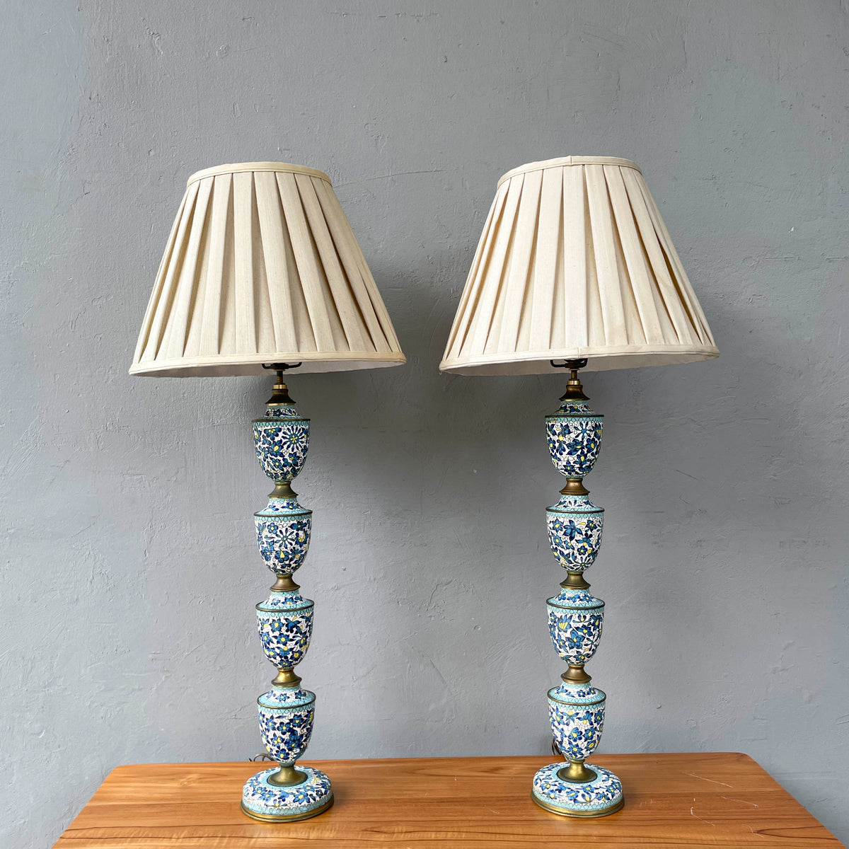 Pair of Blue-White Cloisonné Table Lamps