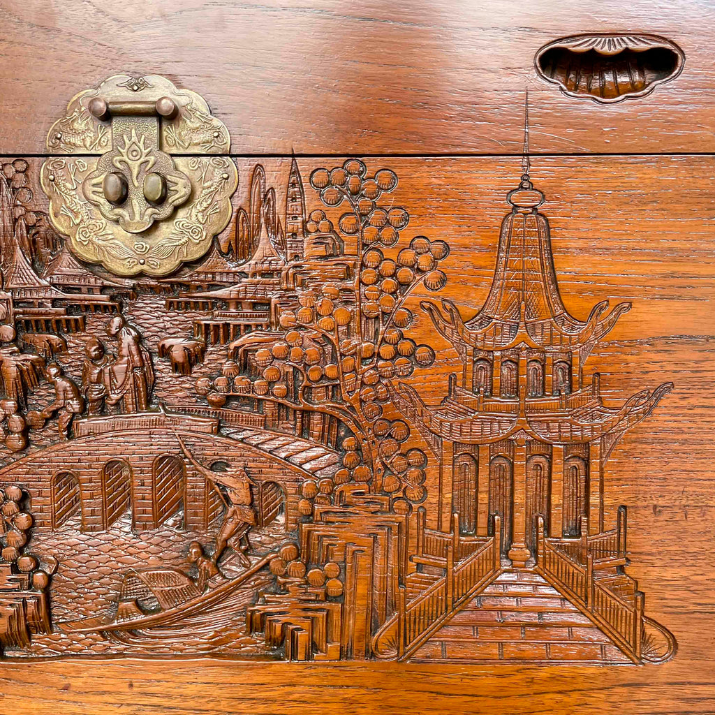 Refurbished Carved Teak & Camphor Wood Chest