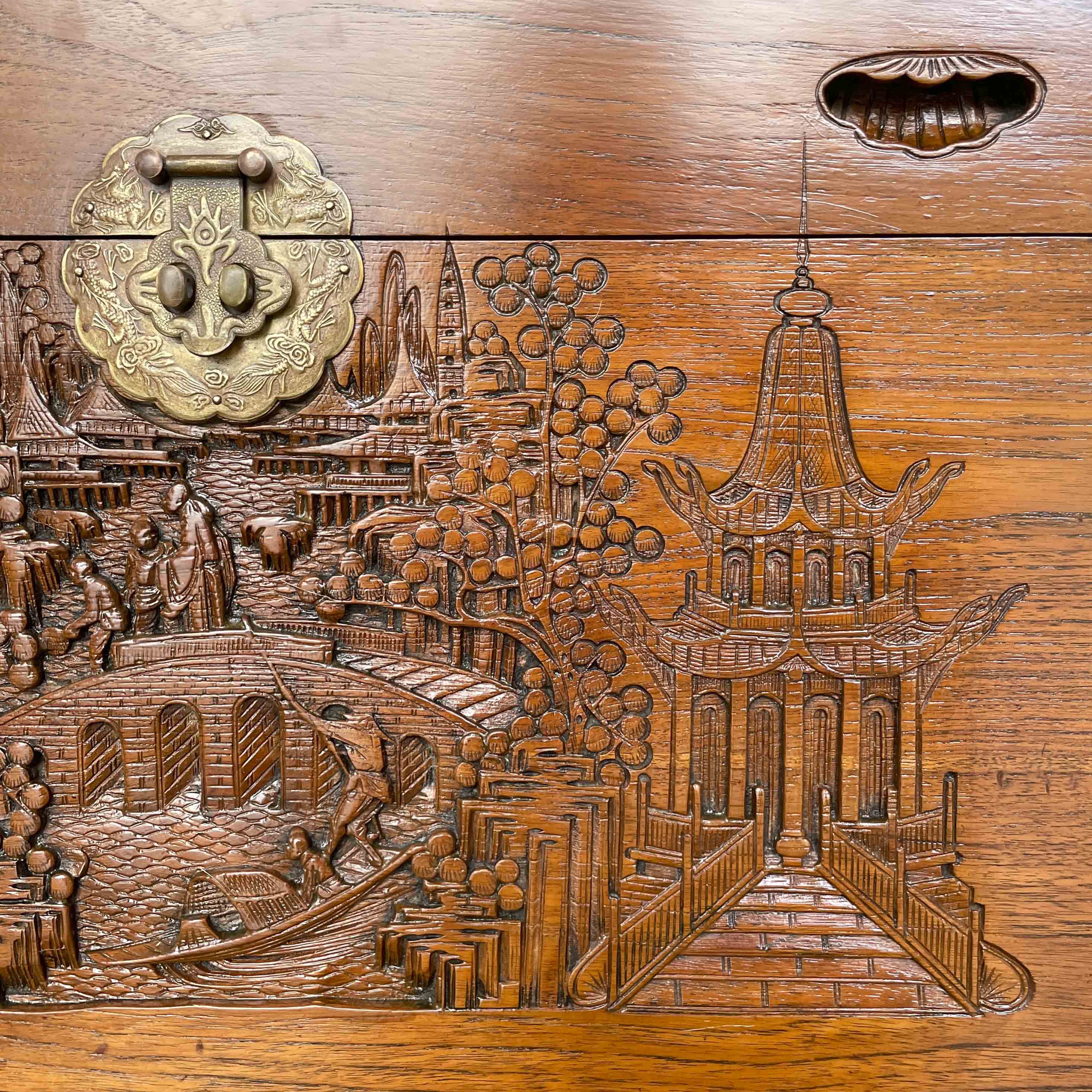 Refurbished Carved Teak & Camphor Wood Chest