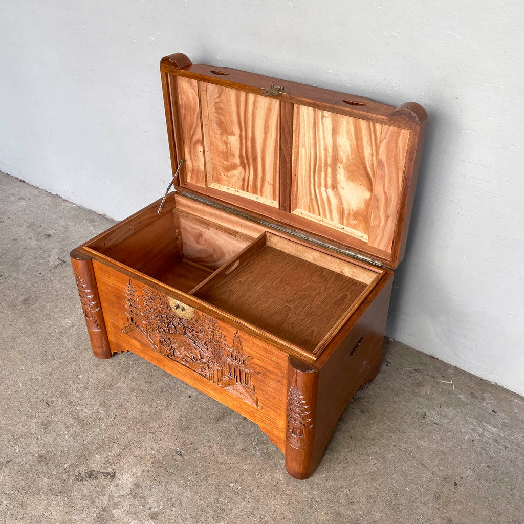 Refurbished Carved Teak & Camphor Wood Chest