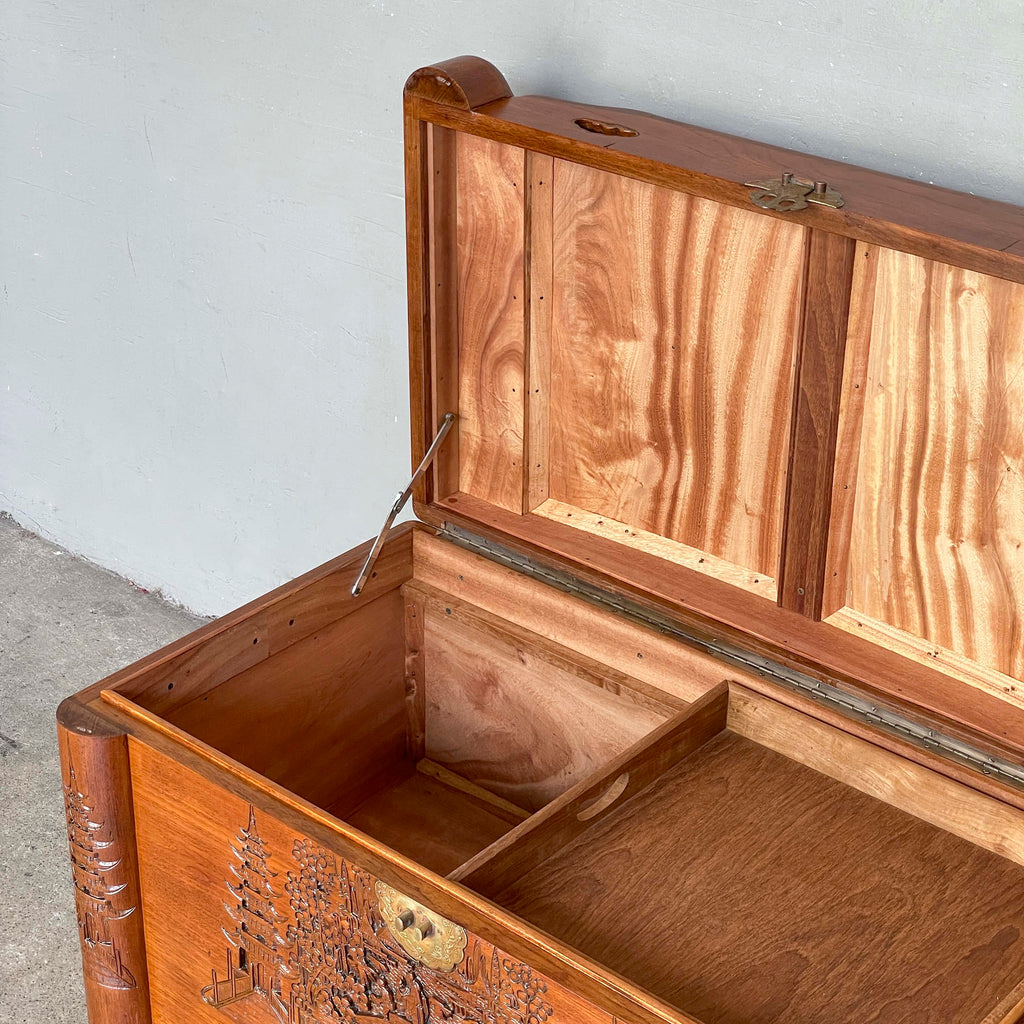 Refurbished Carved Teak & Camphor Wood Chest