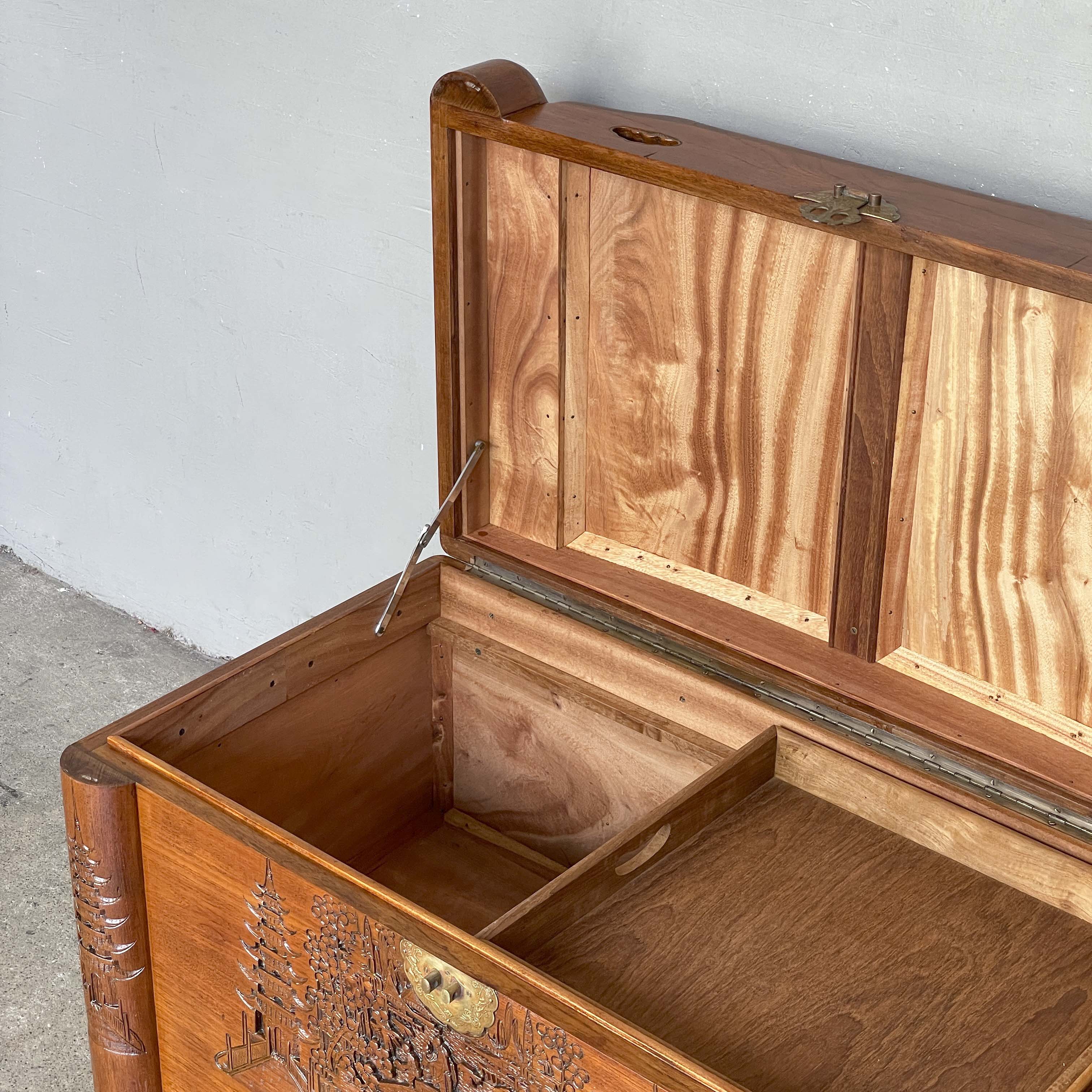Refurbished Carved Teak & Camphor Wood Chest
