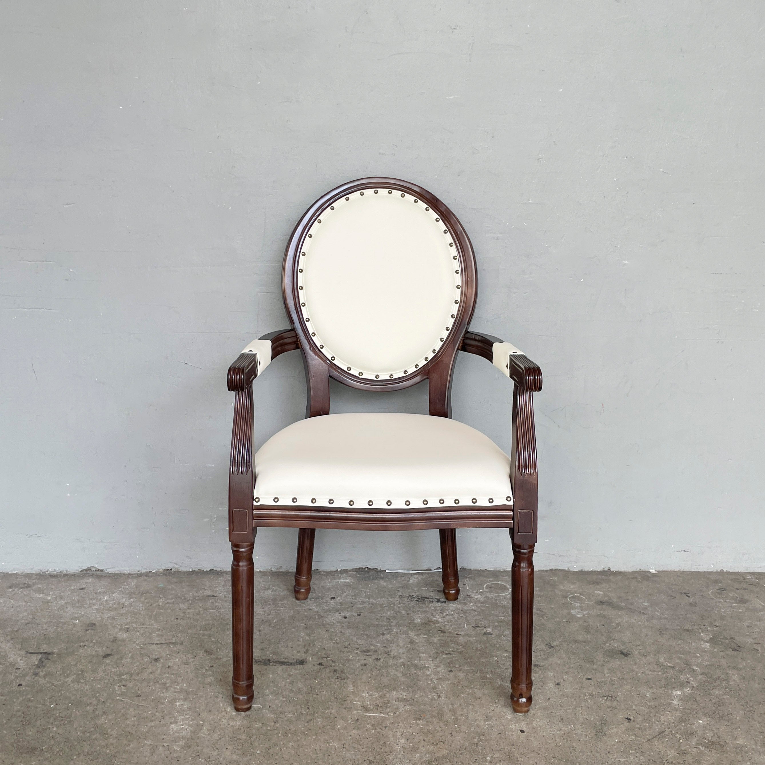 Oval-Back Wood & Cream French Armchair