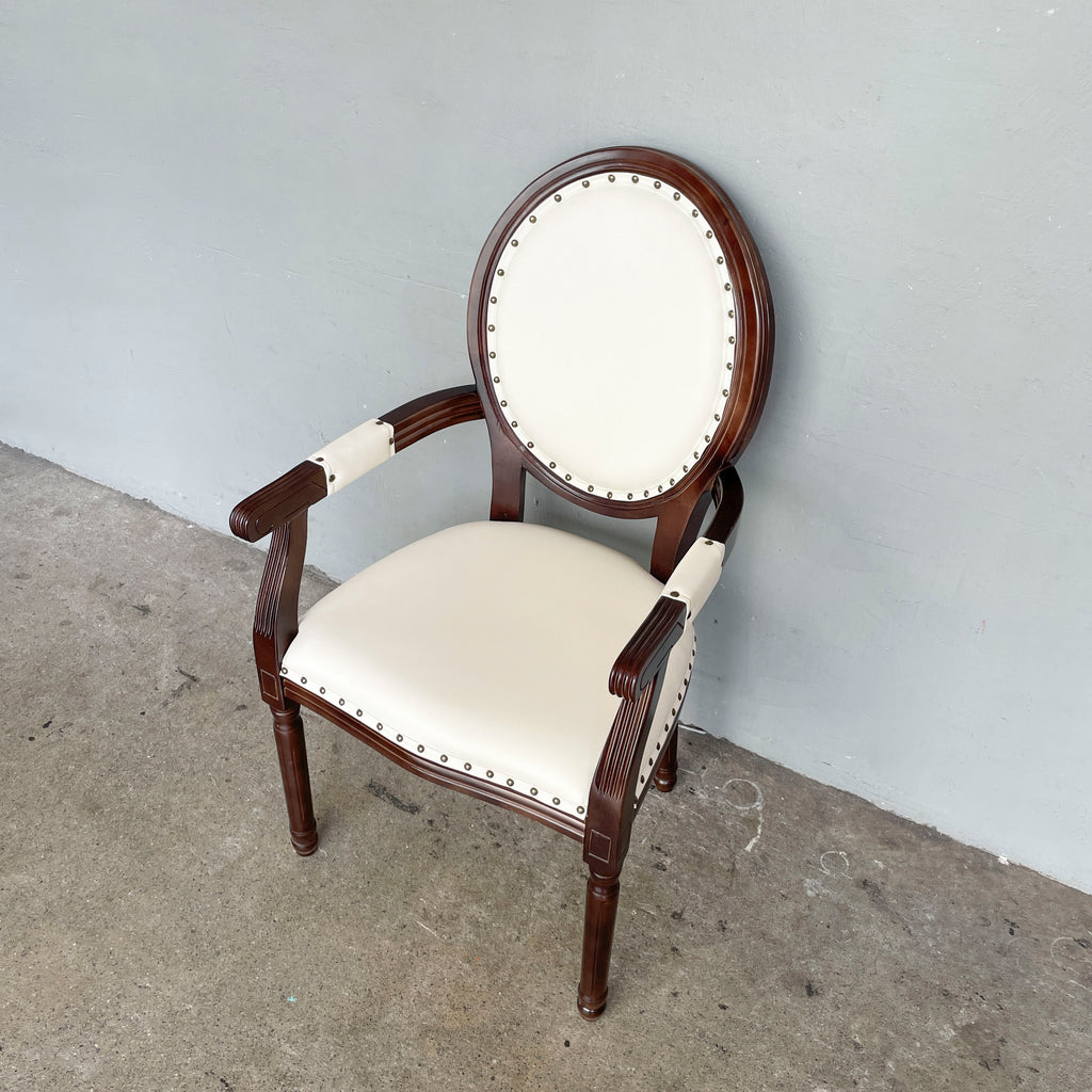 Oval-Back Wood & Cream French Armchair