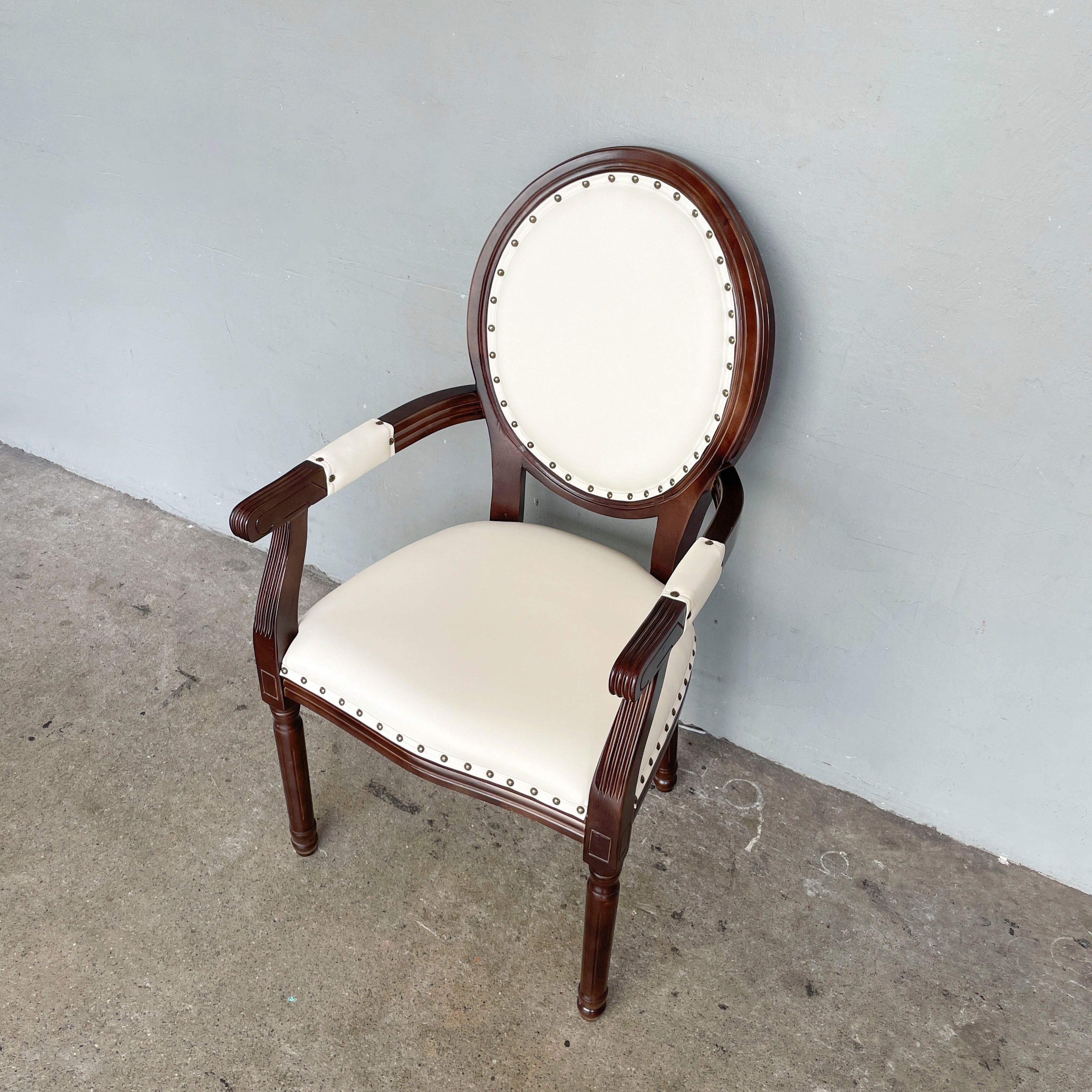 Oval-Back Wood & Cream French Armchair