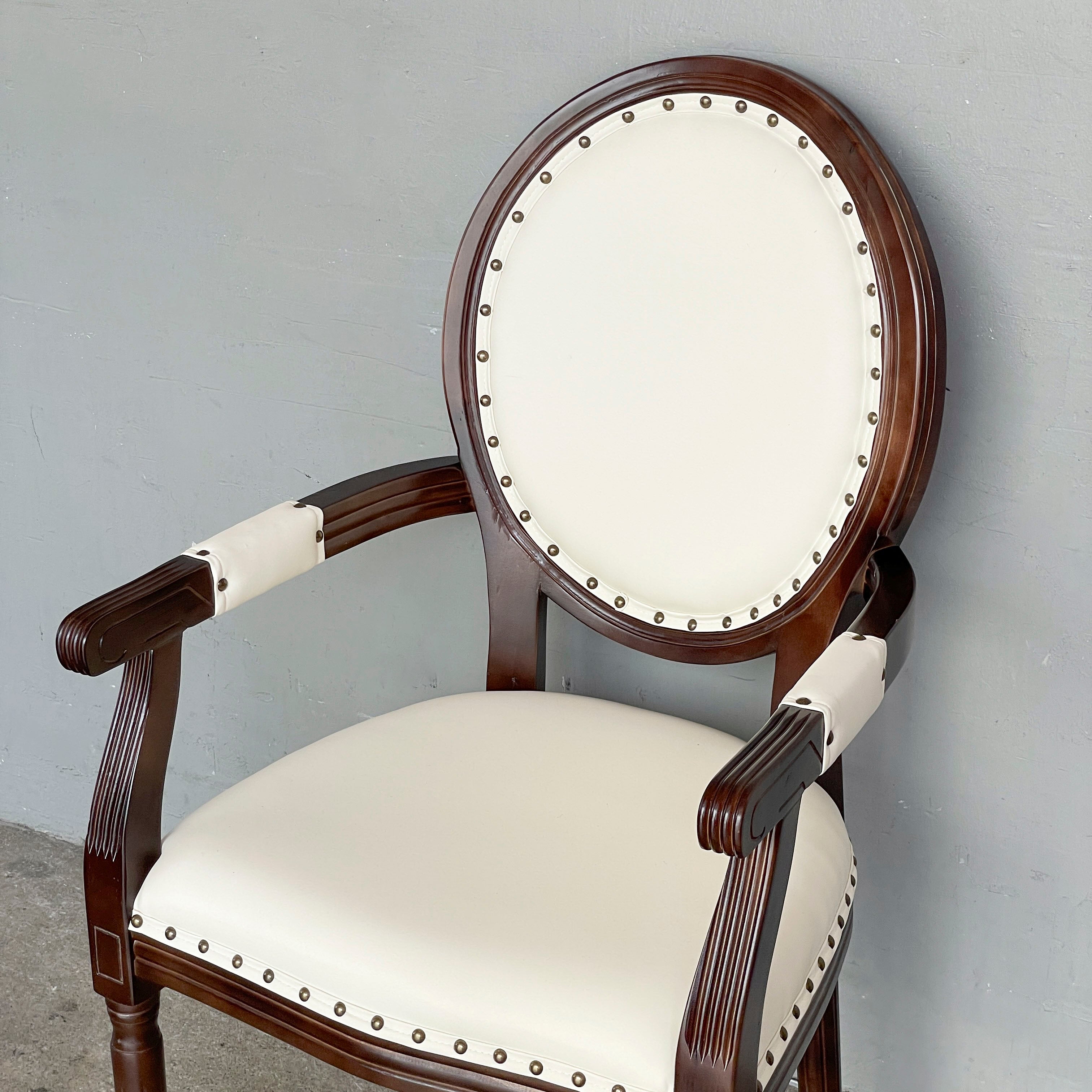 Oval-Back Wood & Cream French Armchair