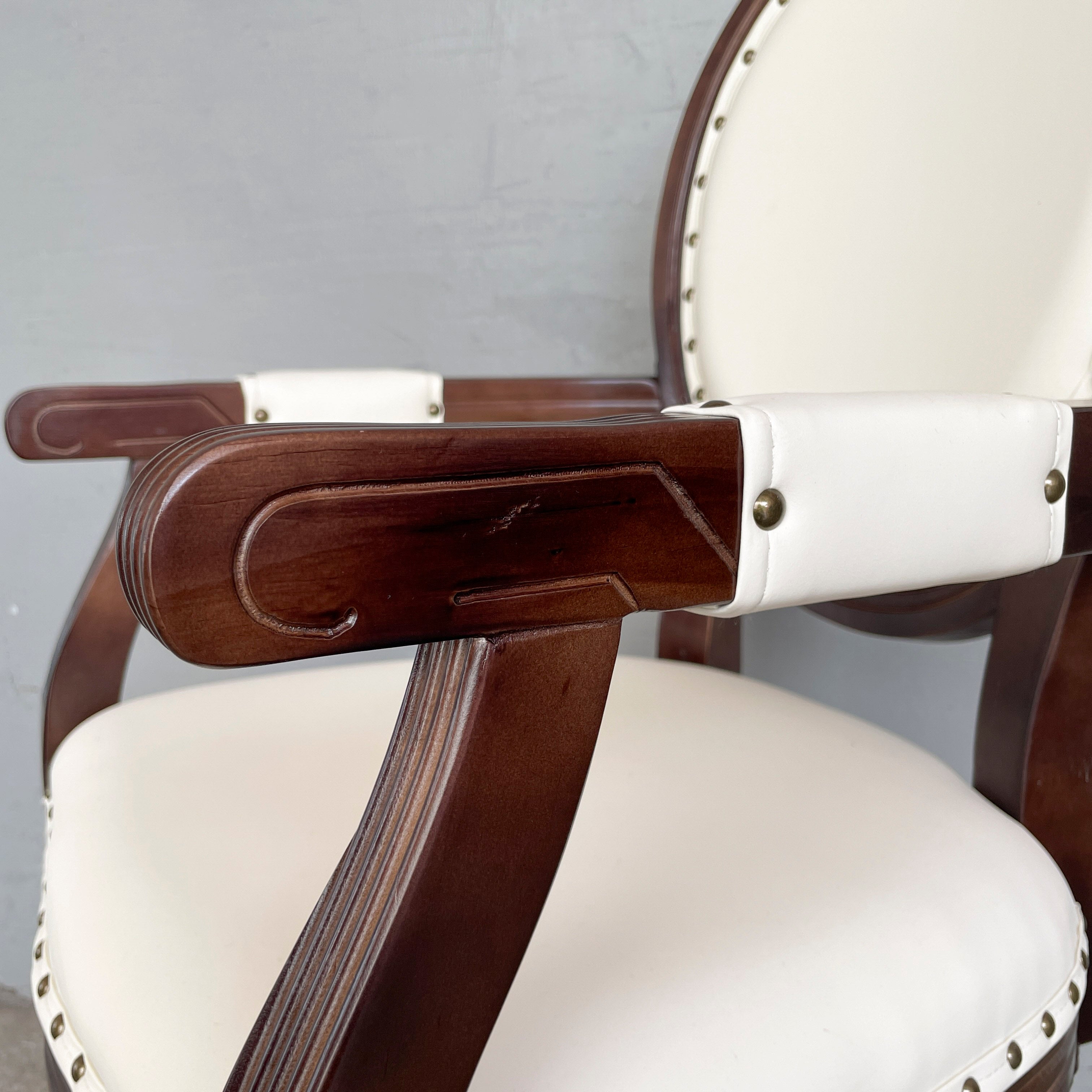 Oval-Back Wood & Cream French Armchair