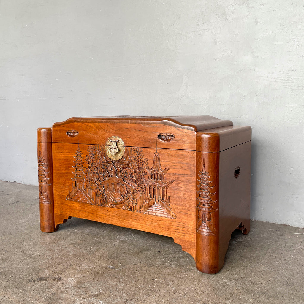 Refurbished Carved Teak & Camphor Wood Chest