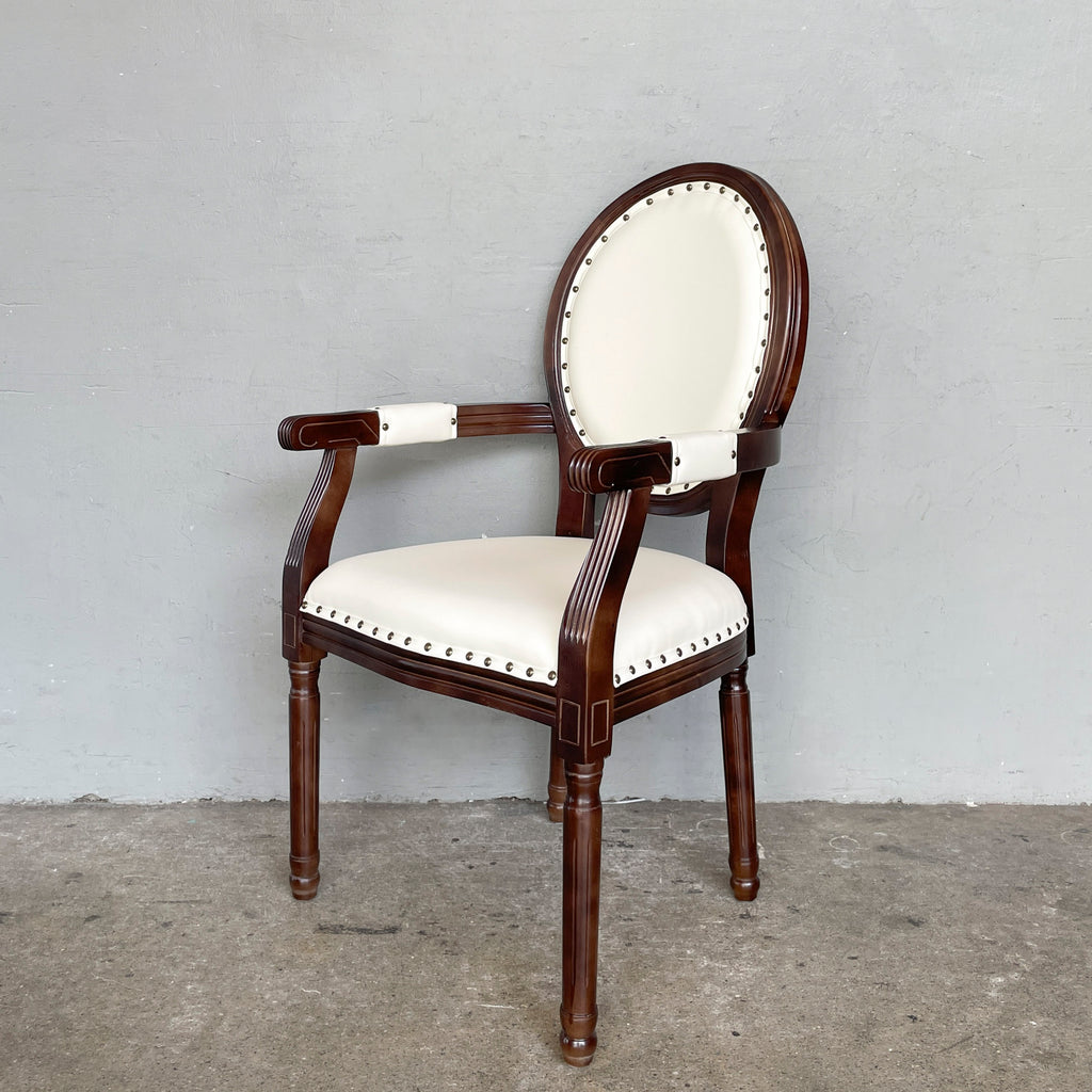Oval-Back Wood & Cream French Armchair