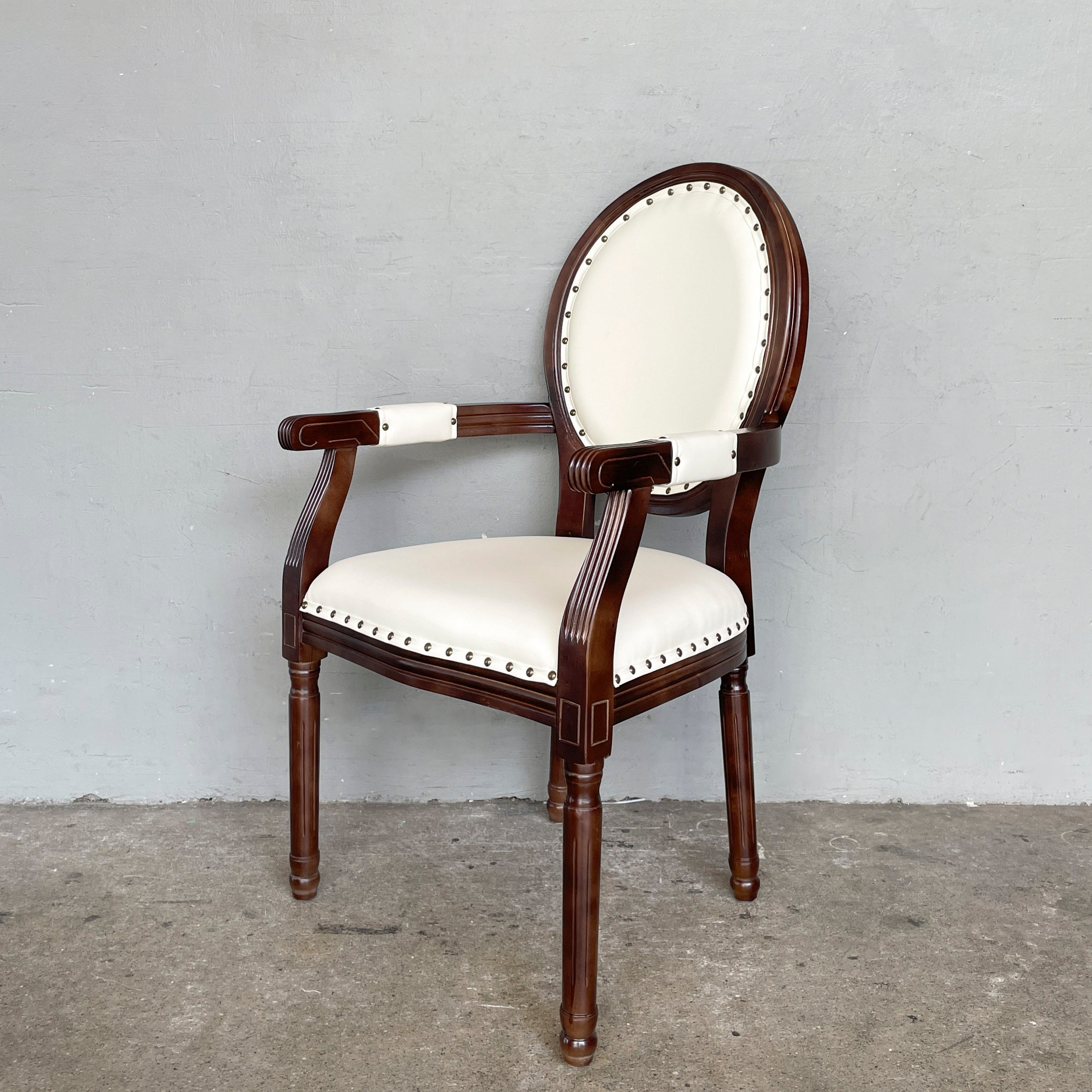 Oval-Back Wood & Cream French Armchair