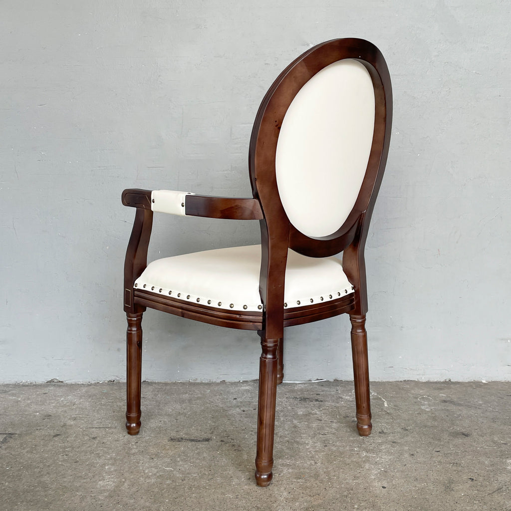 Oval-Back Wood & Cream French Armchair