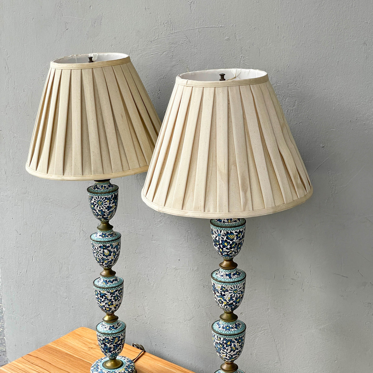 Pair of Blue-White Cloisonné Table Lamps