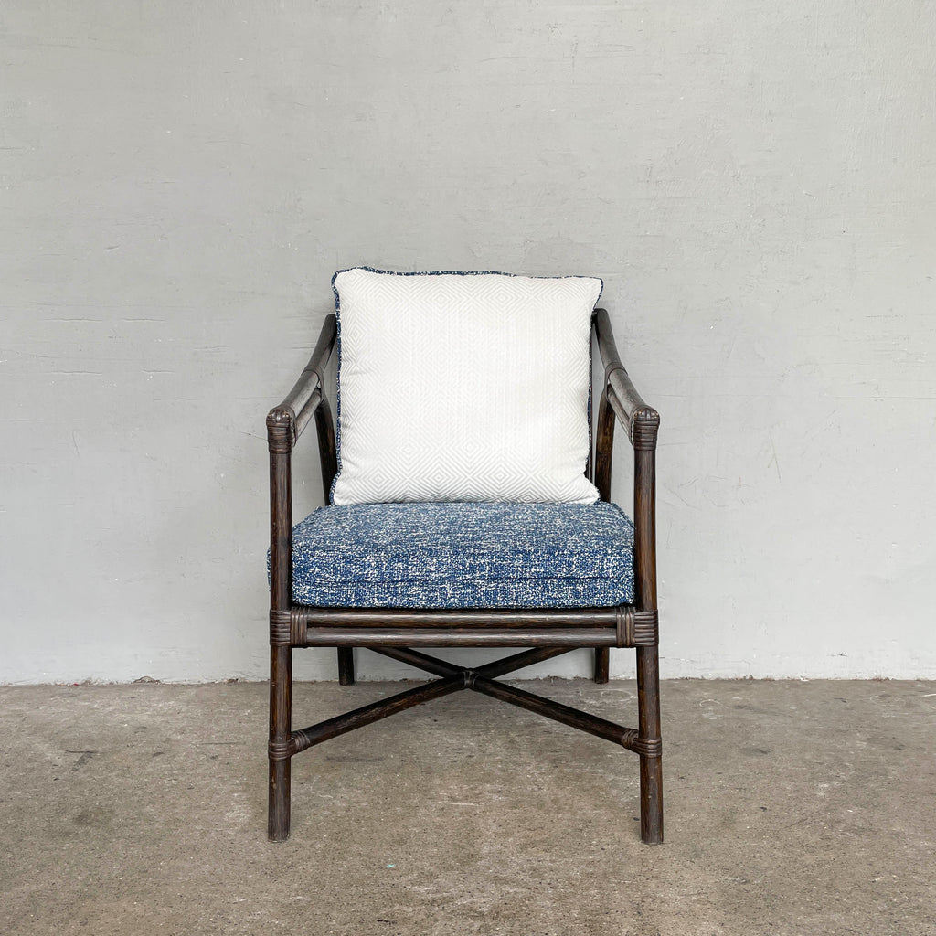 Rattan Armchair with Newly Upholstered Cushions