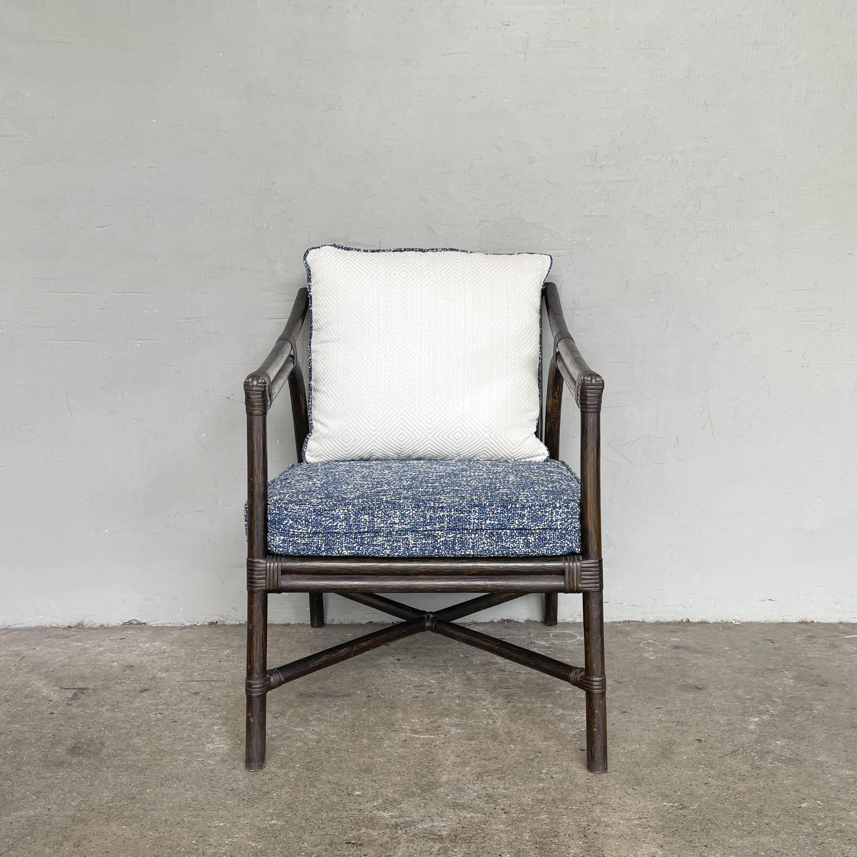 Rattan Armchair with Newly Upholstered Cushions