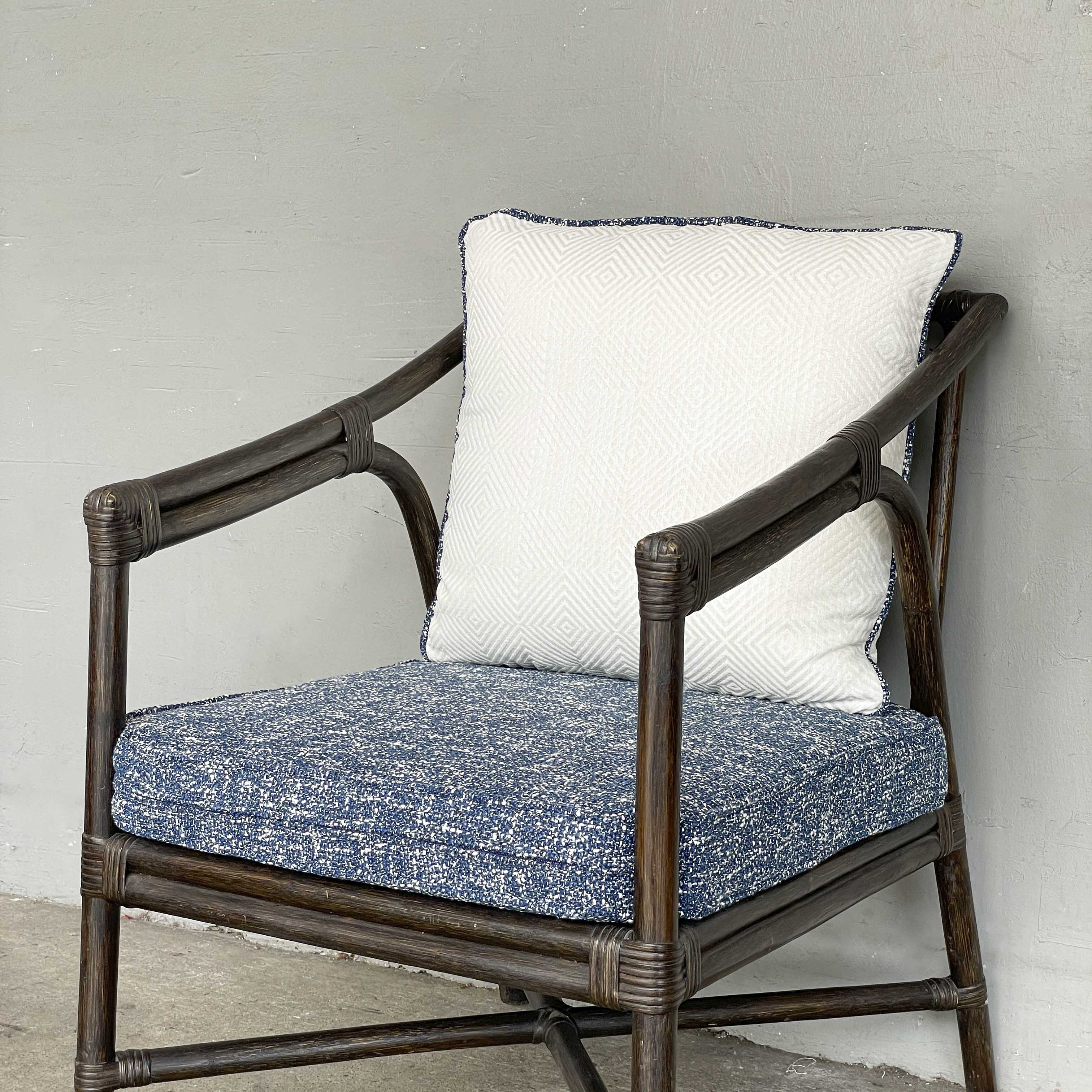 Rattan Armchair with Newly Upholstered Cushions