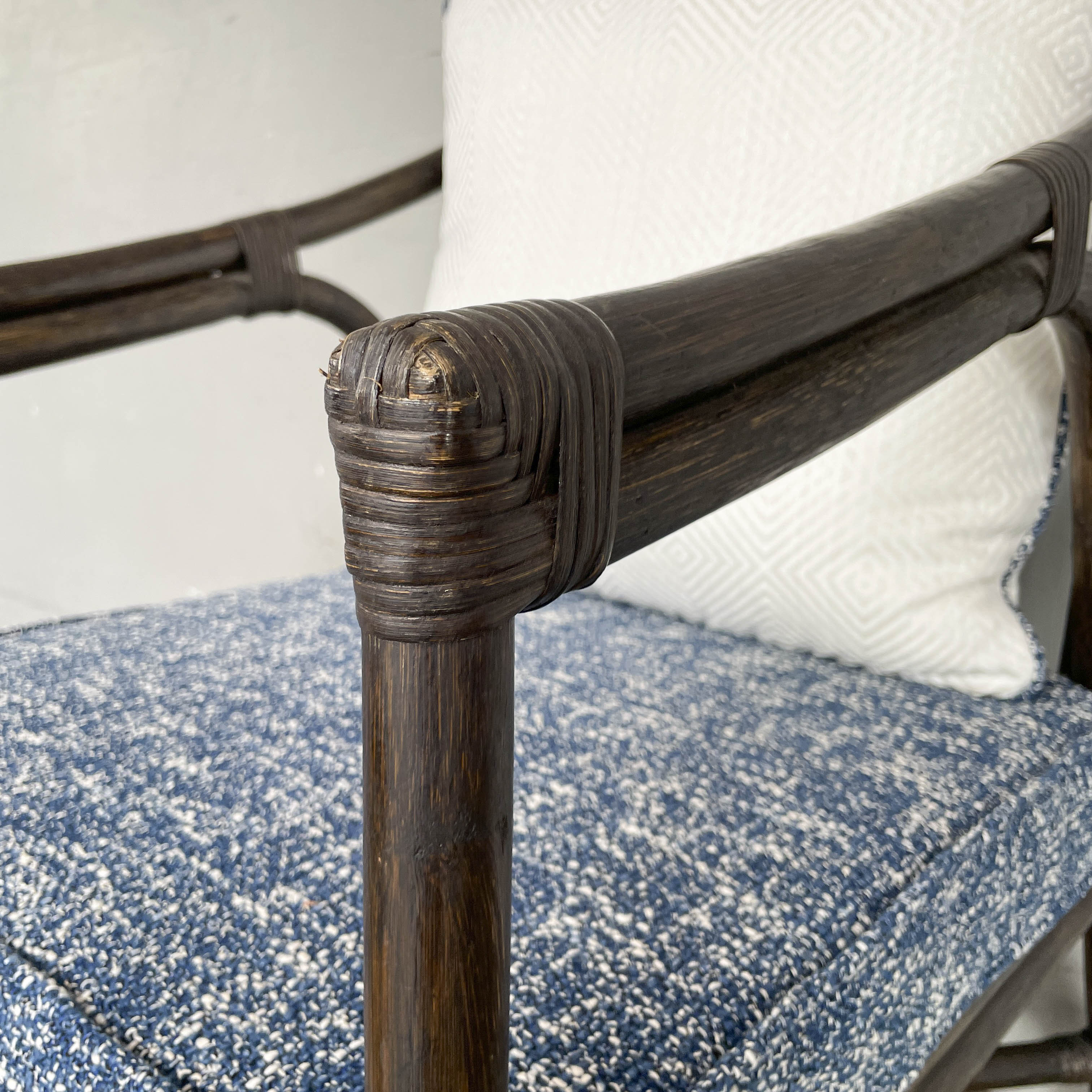 Rattan Armchair with Newly Upholstered Cushions