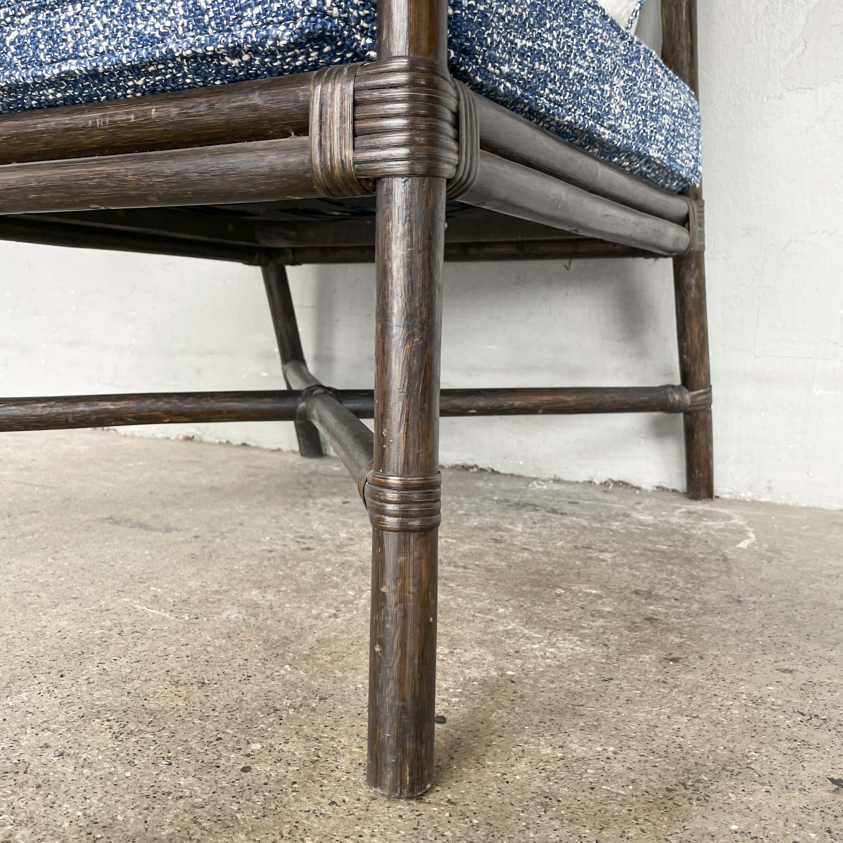 Rattan Armchair with Newly Upholstered Cushions