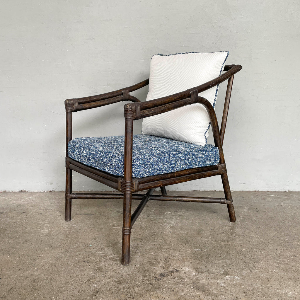 Rattan Armchair with Newly Upholstered Cushions