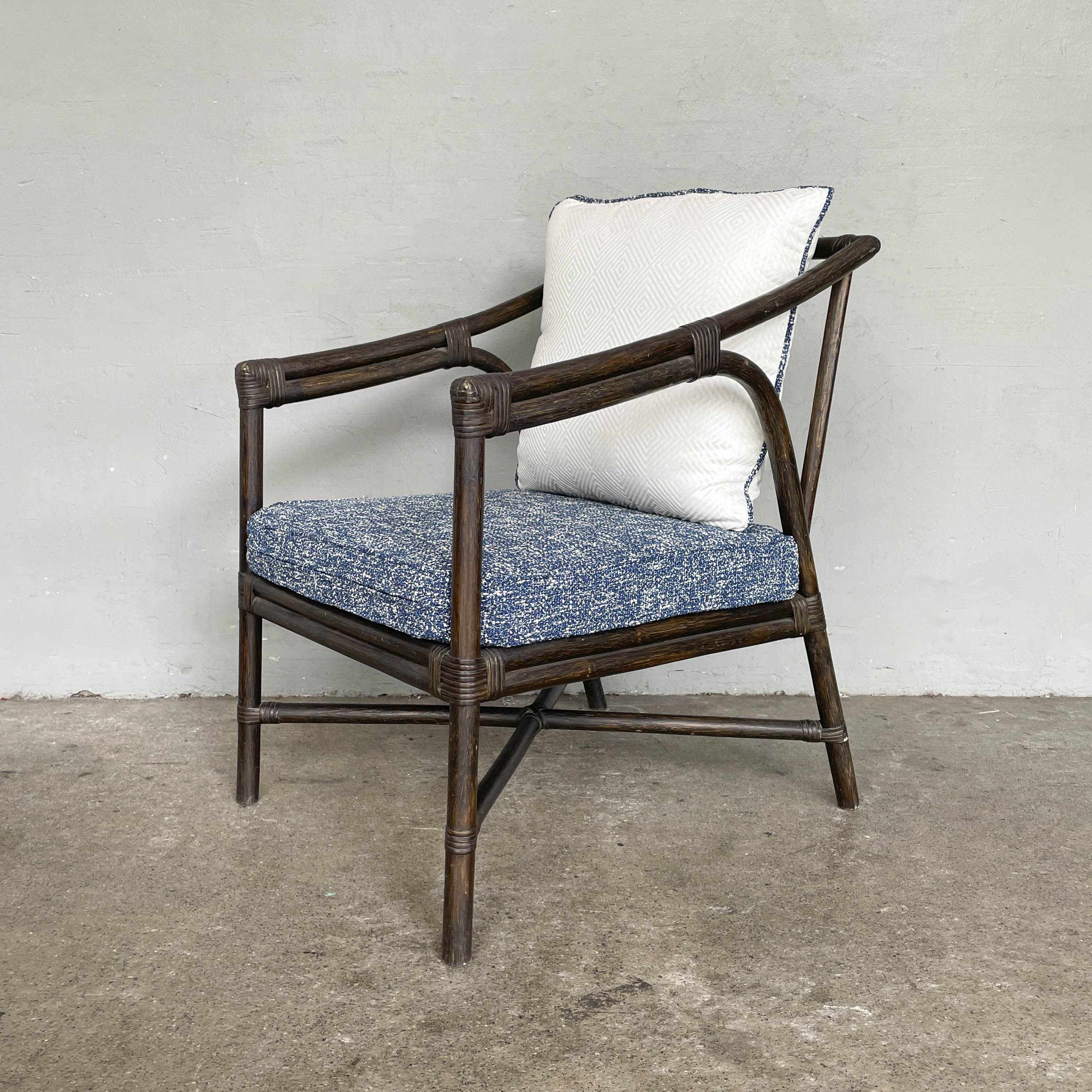 Rattan Armchair with Newly Upholstered Cushions