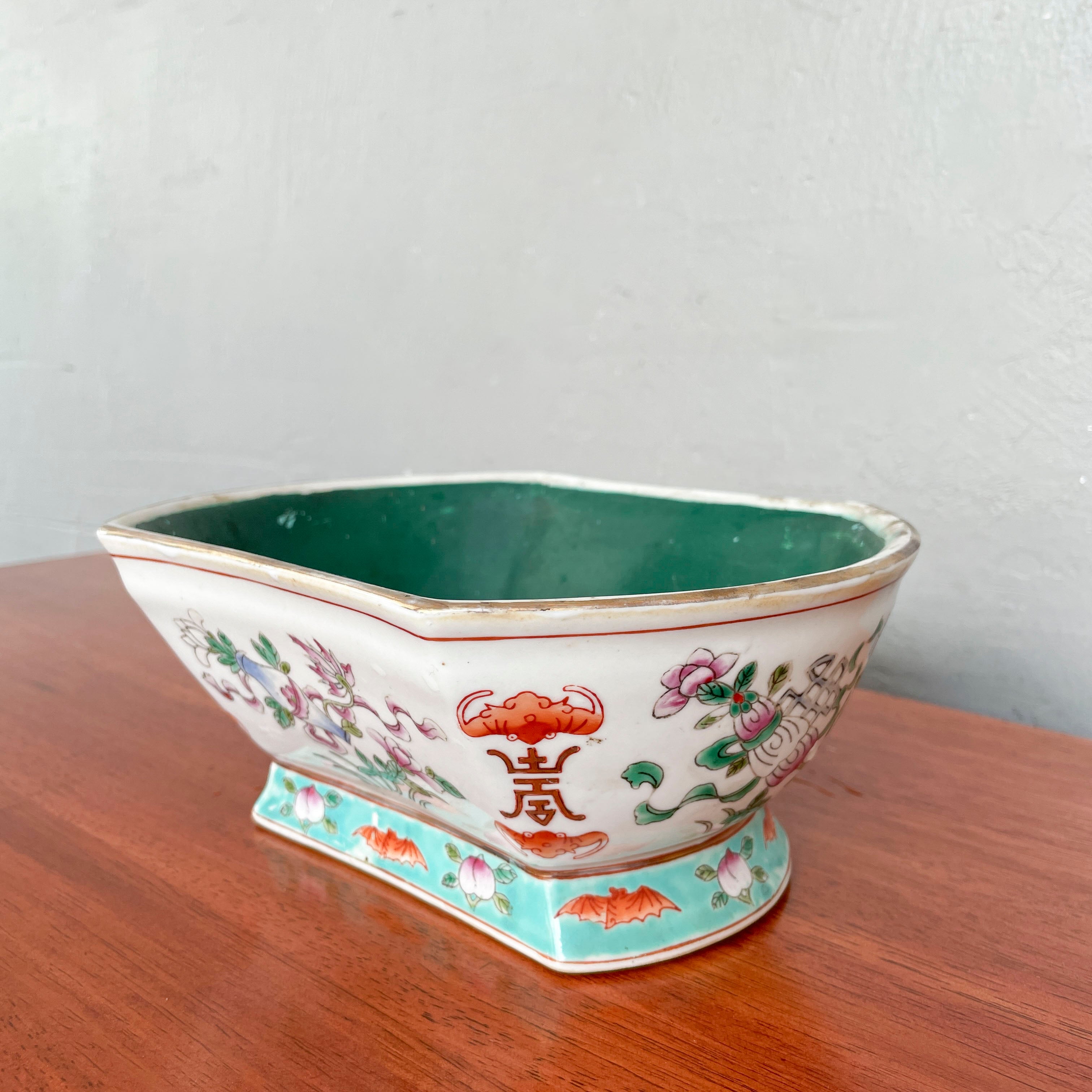 Vintage Chinese Porcelain Footed Dish - Lobed Rectangular