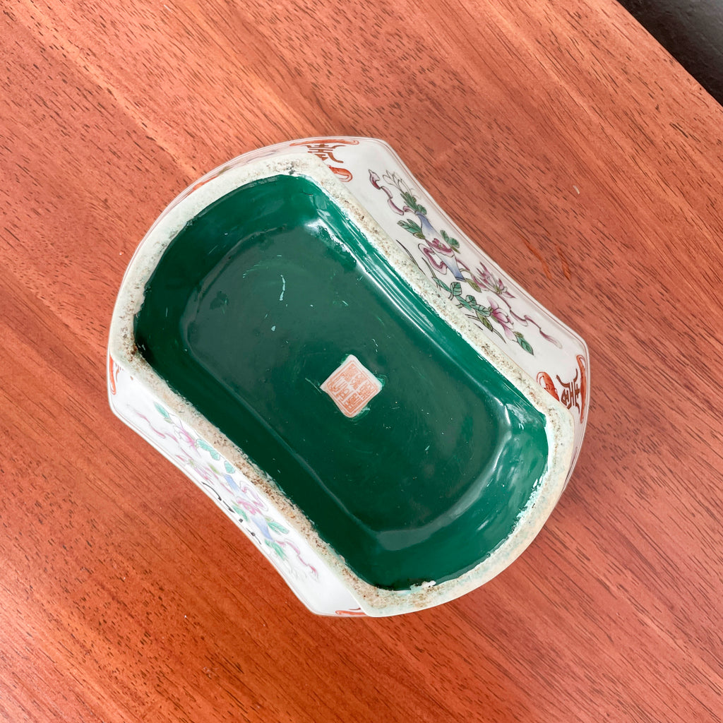 Vintage Chinese Porcelain Footed Dish - Lobed Rectangular