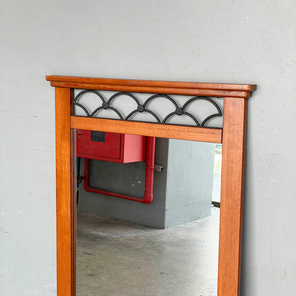 Wooden Mirror with Scalloped Lattice Top