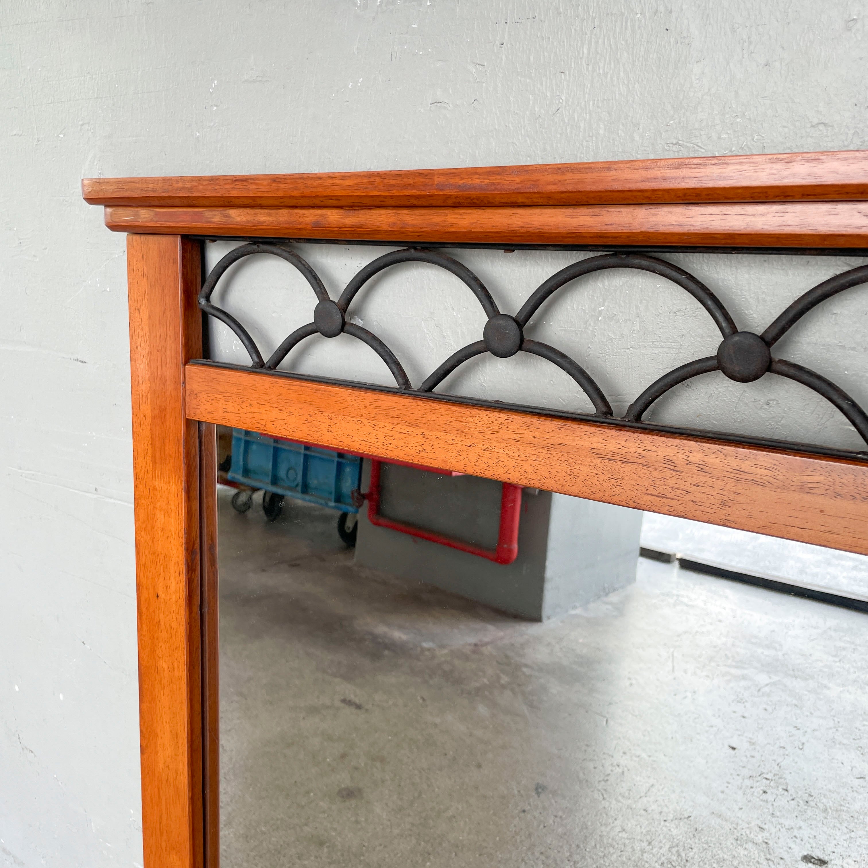 Wooden Mirror with Scalloped Lattice Top