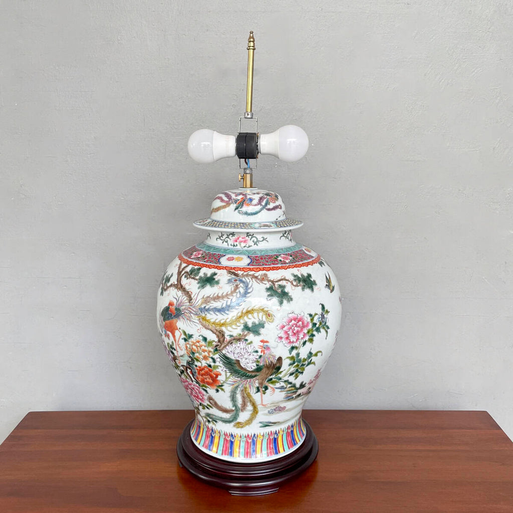 Vintage Bird & Peony Porcelain Table Lamp