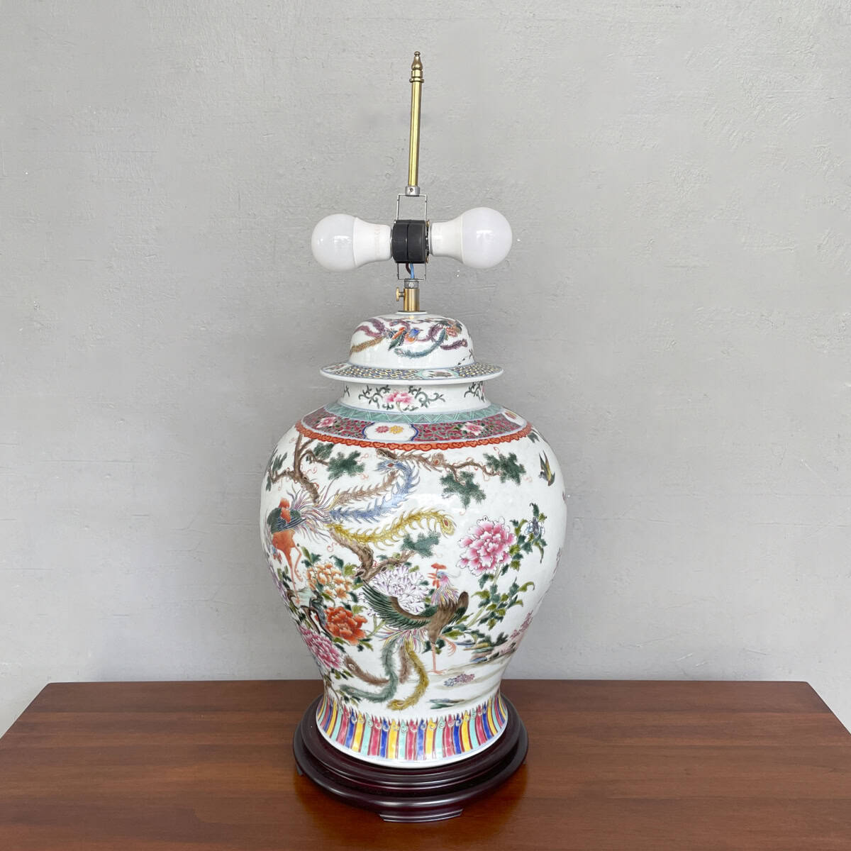 Vintage Bird & Peony Porcelain Table Lamp