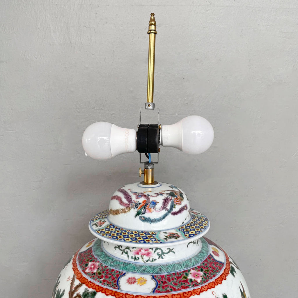 Vintage Bird & Peony Porcelain Table Lamp