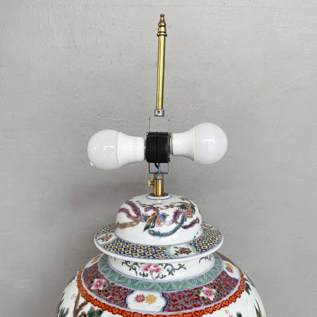 Vintage Bird & Peony Porcelain Table Lamp