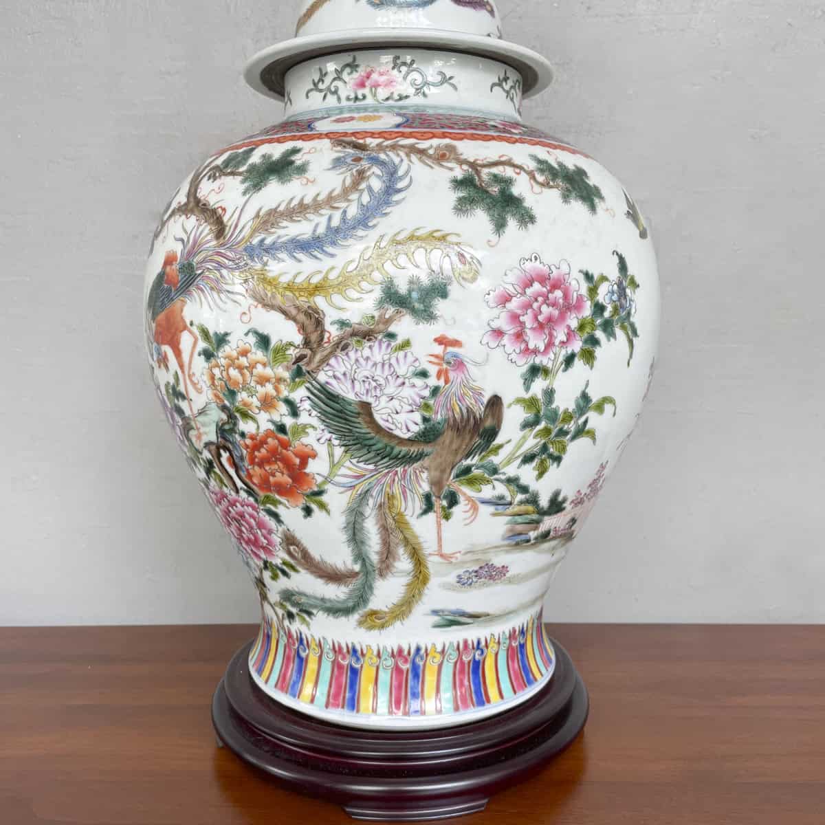 Vintage Bird & Peony Porcelain Table Lamp