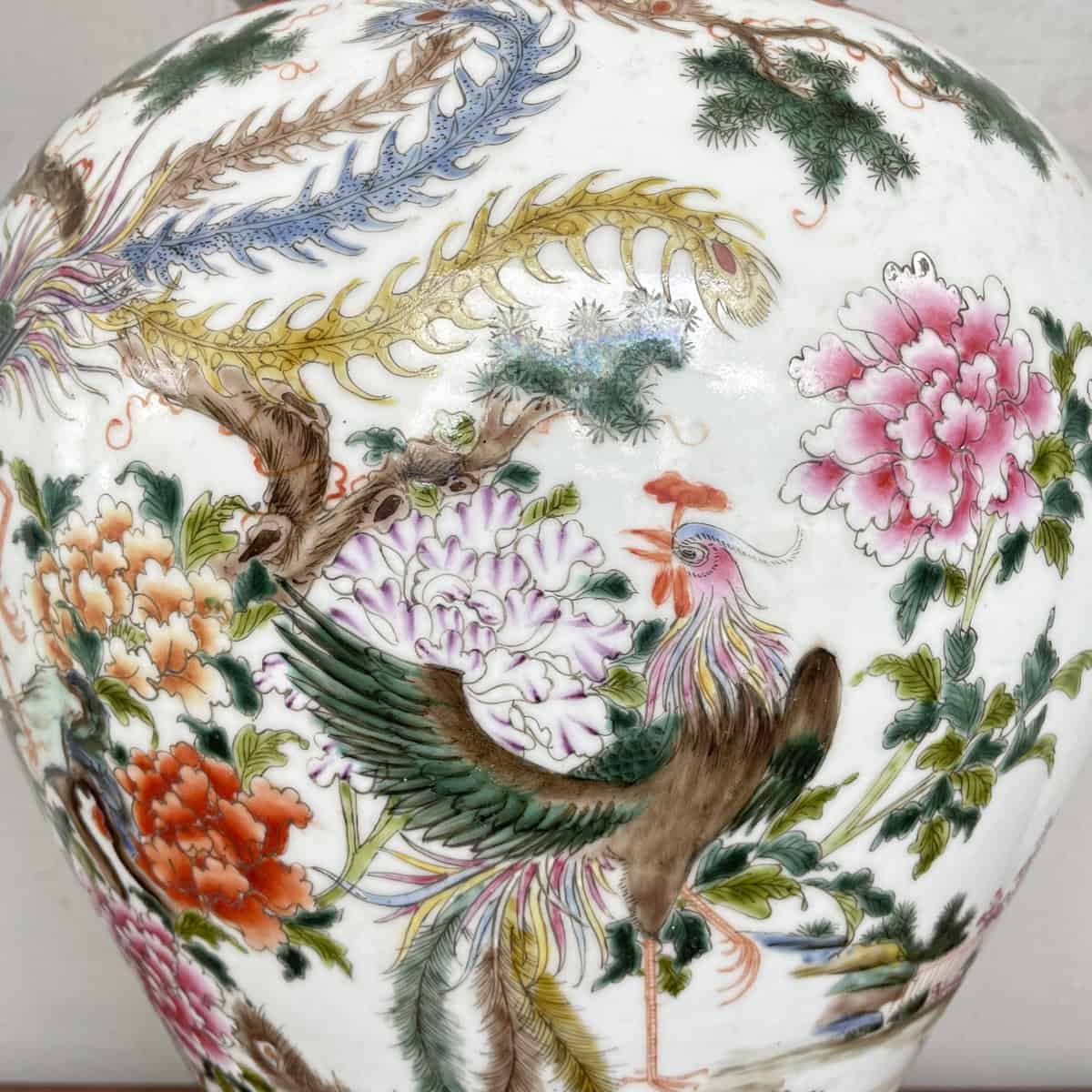 Vintage Bird & Peony Porcelain Table Lamp