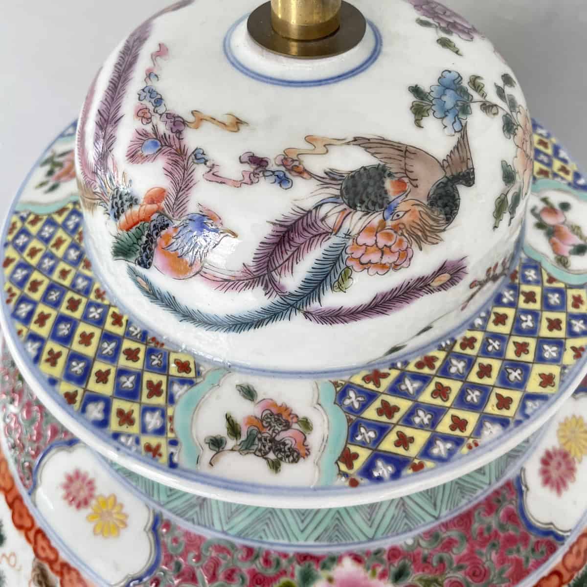 Vintage Bird & Peony Porcelain Table Lamp