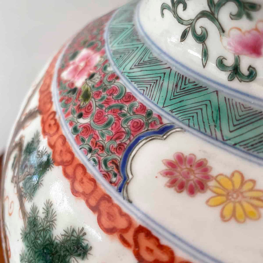 Vintage Bird & Peony Porcelain Table Lamp