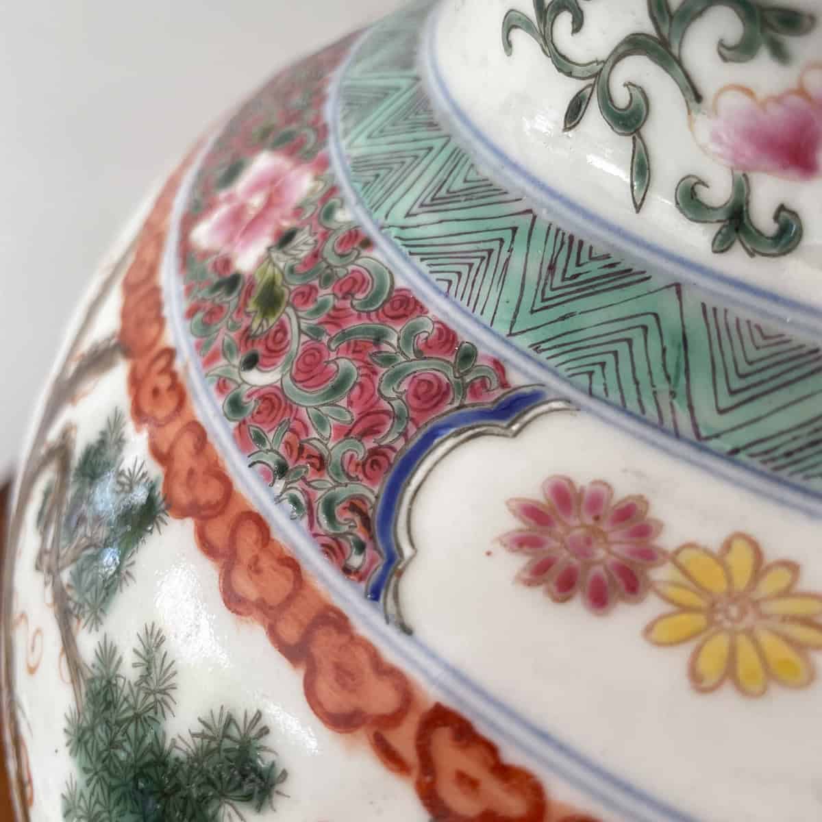 Vintage Bird & Peony Porcelain Table Lamp