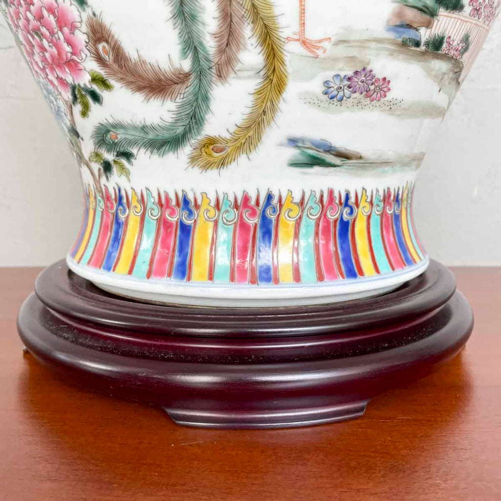 Vintage Bird & Peony Porcelain Table Lamp